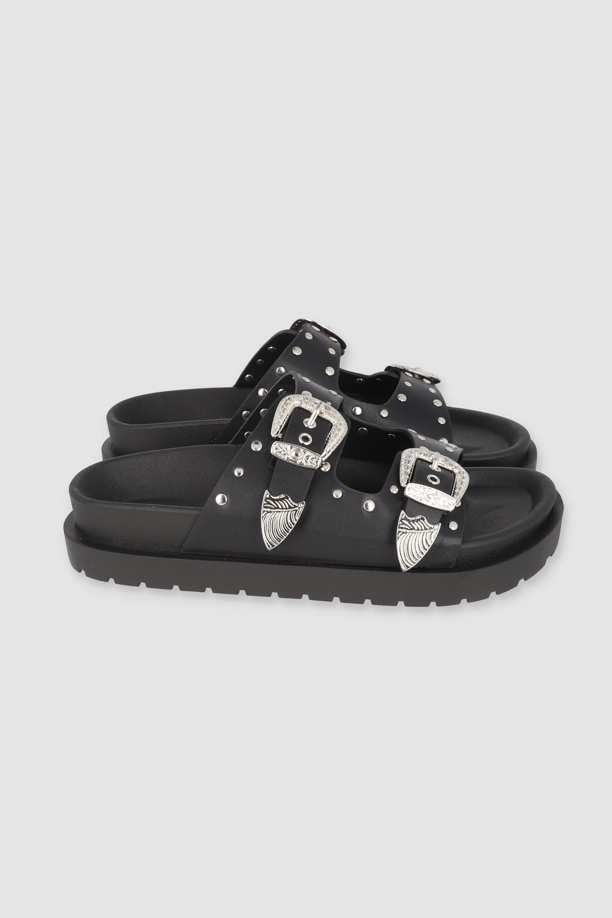 SANDALIA HEBILLAS STUDS MEGAS NEGRO