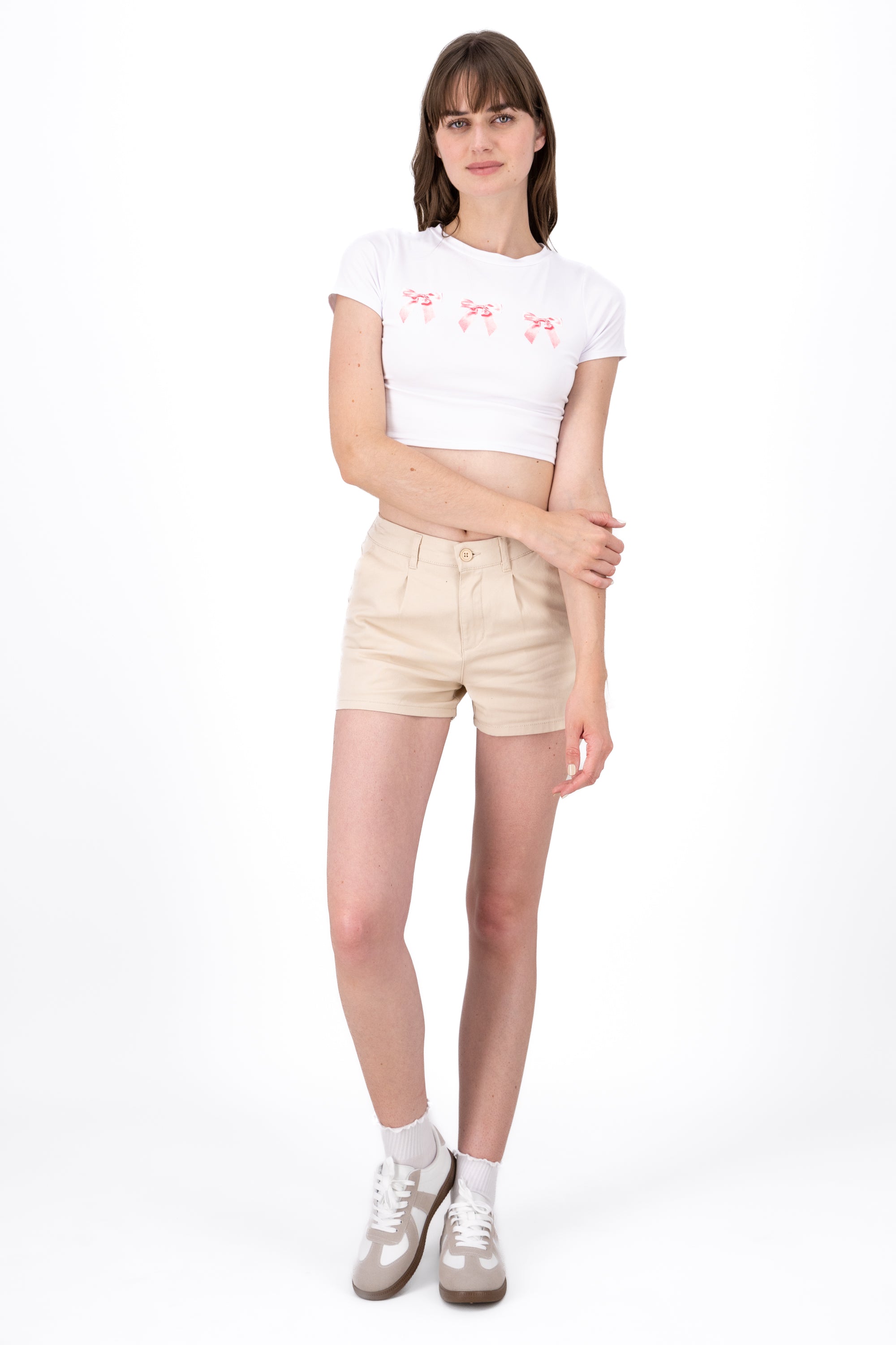 Shorts Con Pinzas Lisos KHAKI