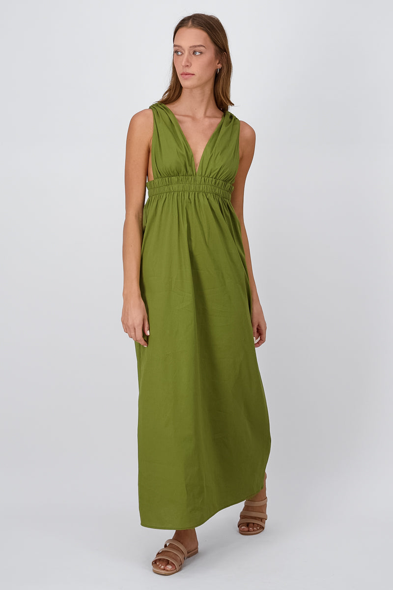 Maxi Vestido Popelina Escote Espalda OLIVO