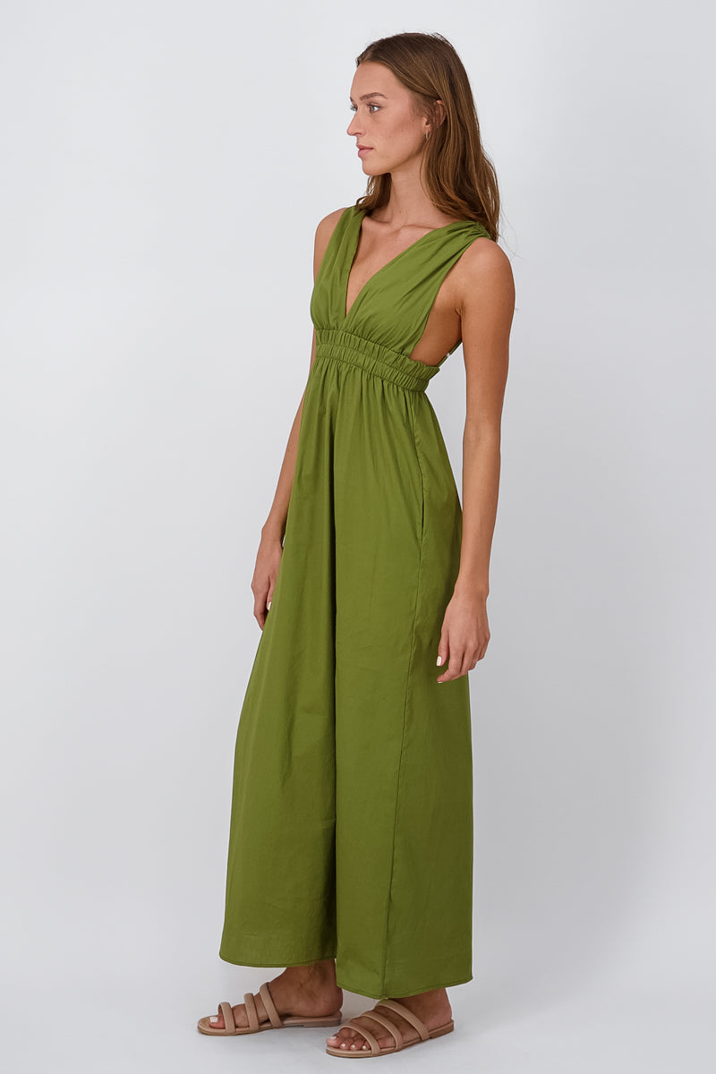 Maxi Vestido Popelina Escote Espalda OLIVO