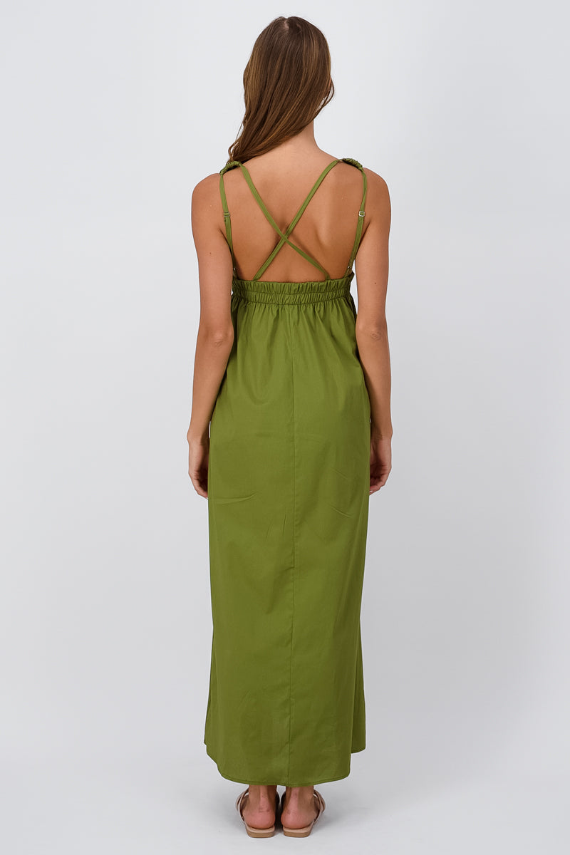 Maxi Vestido Popelina Escote Espalda OLIVO