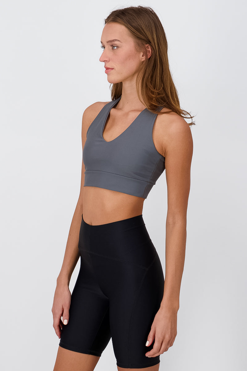 Top Activewear Espalda Cruzada GRIS OBSCURO