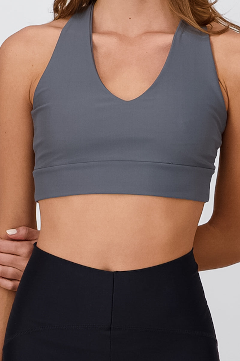 Top Activewear Espalda Cruzada GRIS OBSCURO