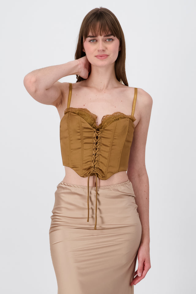 Blusa corset satin con lace up