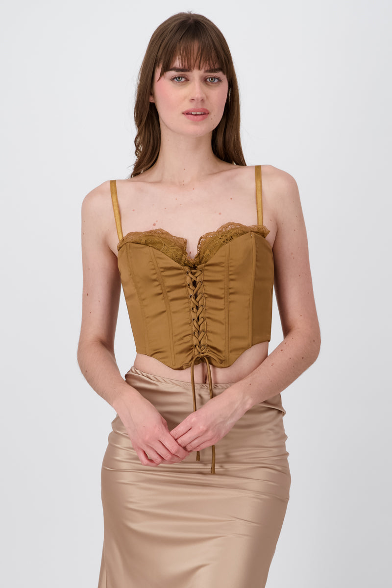 Blusa corset satin con lace up