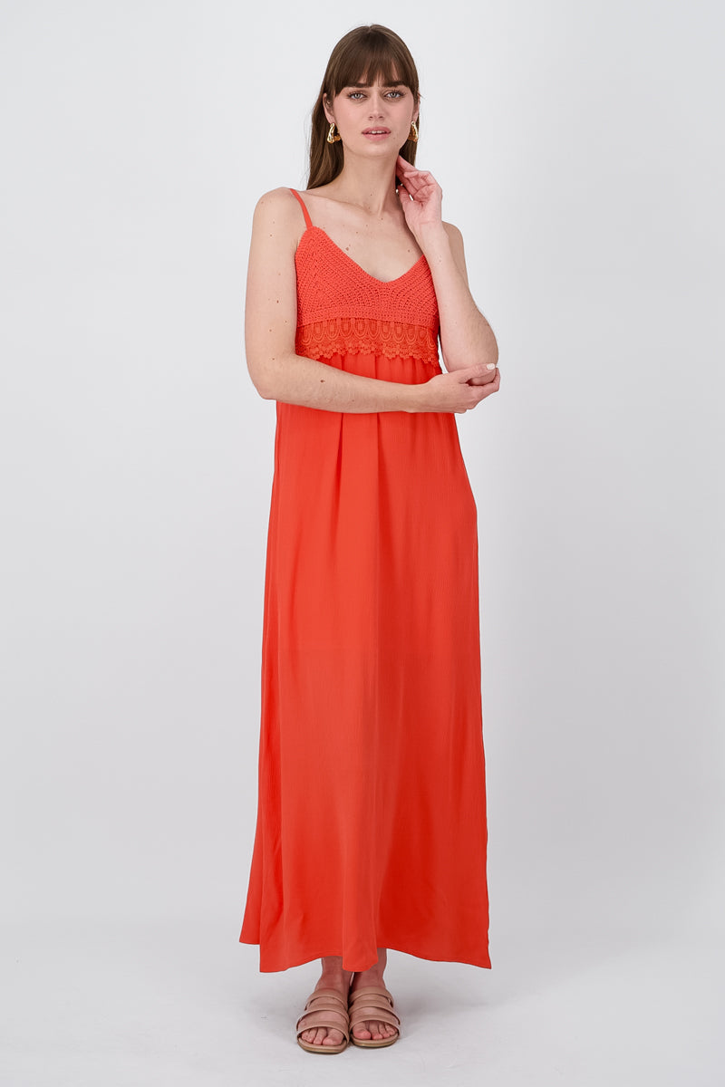 Vestido crochet liso tirantes NARANJA