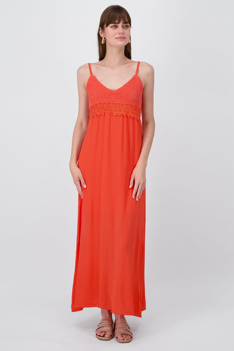 Vestido crochet liso tirantes NARANJA