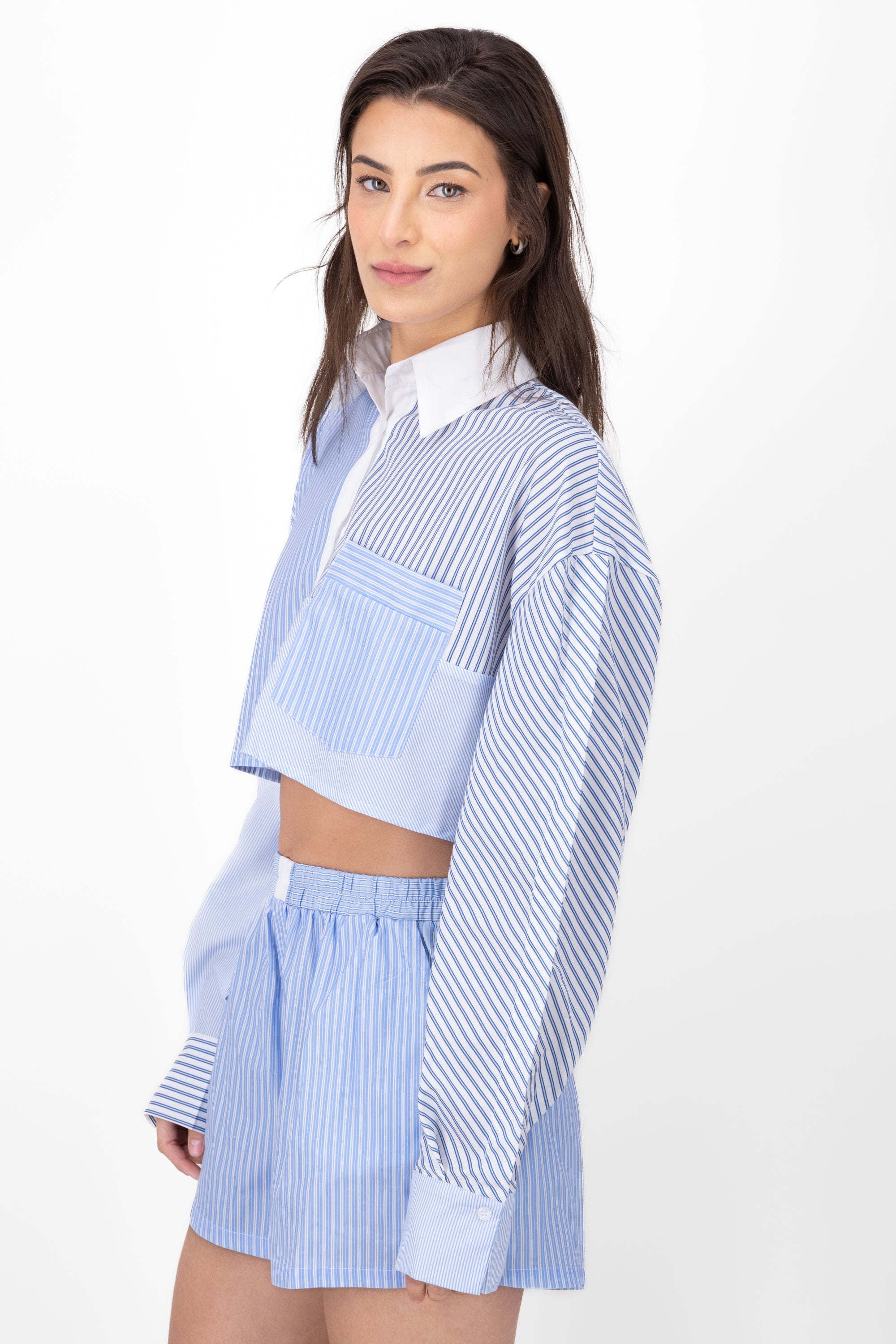 Camisa Crop Contraste Rayas AZUL