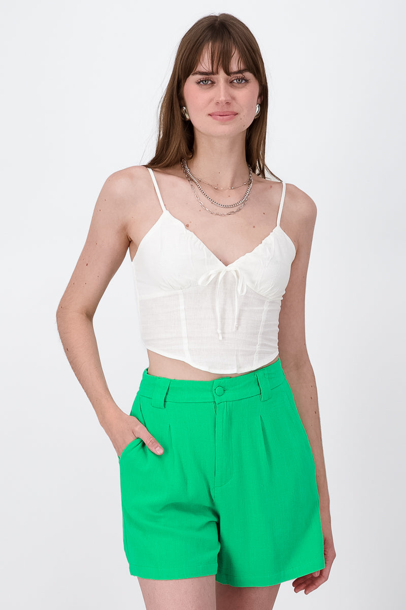 Top de corset de lino BLANCO