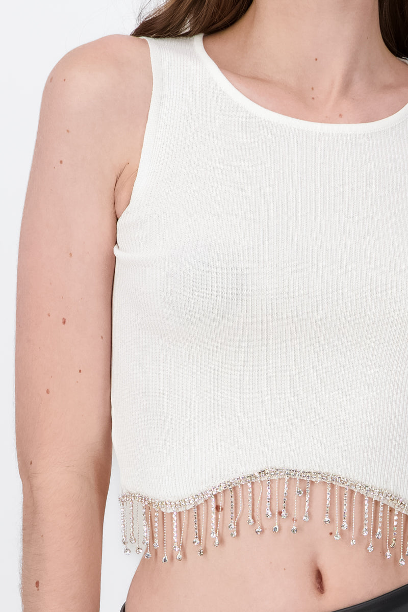 Top Sin Mangas Detalle Brillos BLANCO