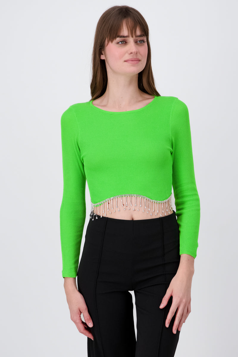 Top Manga Larga Cuello Redondo Detalle Brillos VERDE