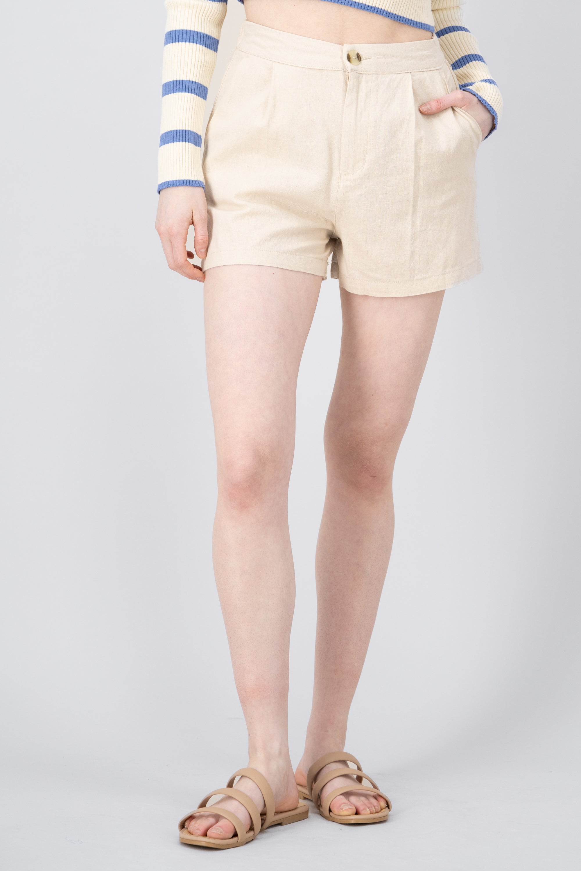 Short cortos de lino KHAKI