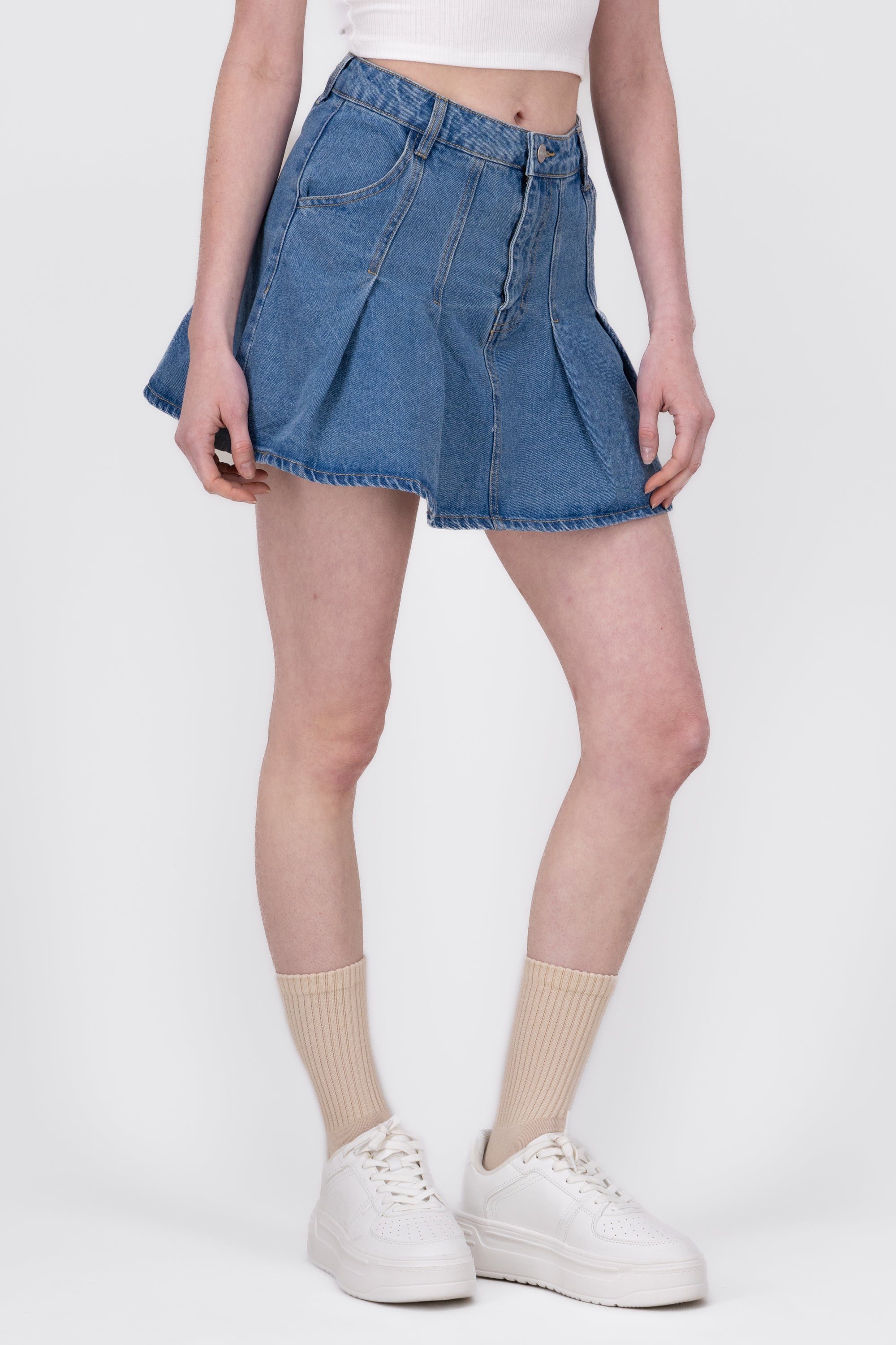 Falda Mini Denim Tableada MEDIUM WASH