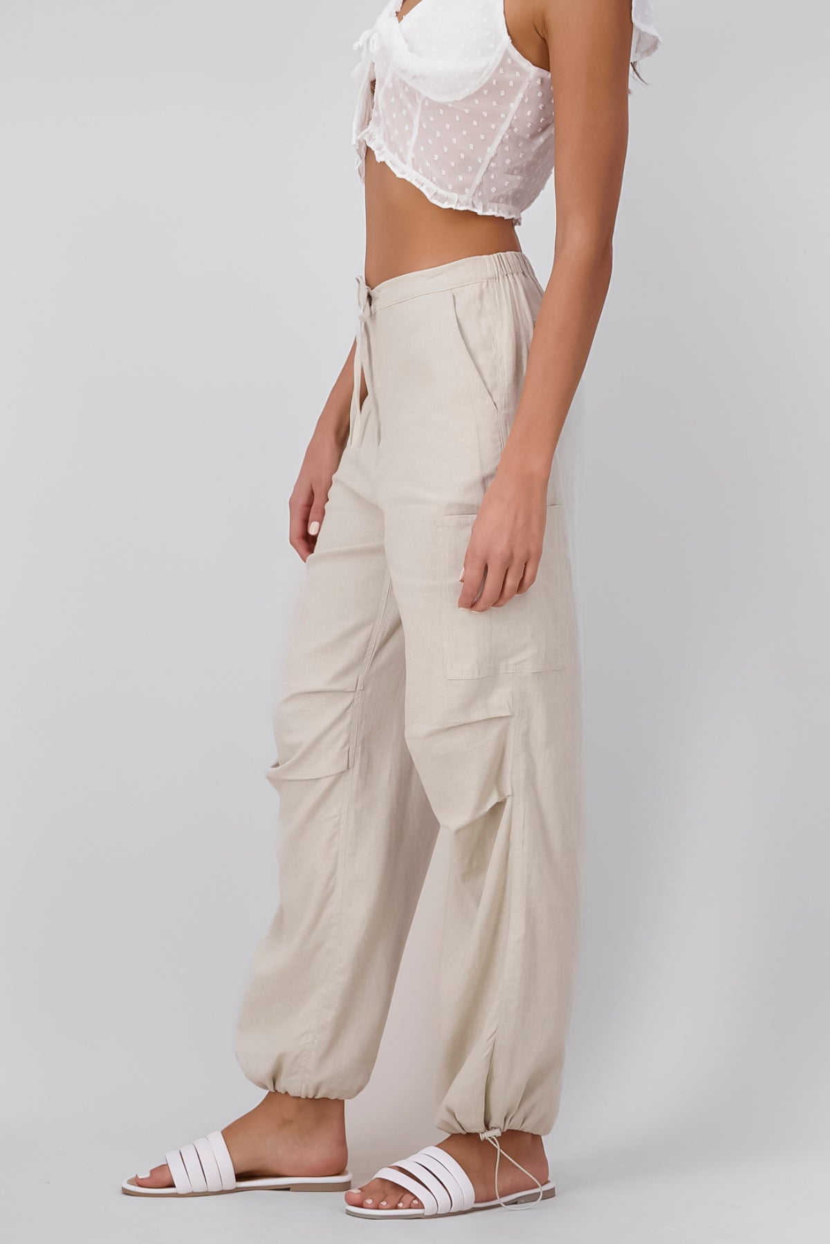 Pantalon lino detalle pretina BEIGE