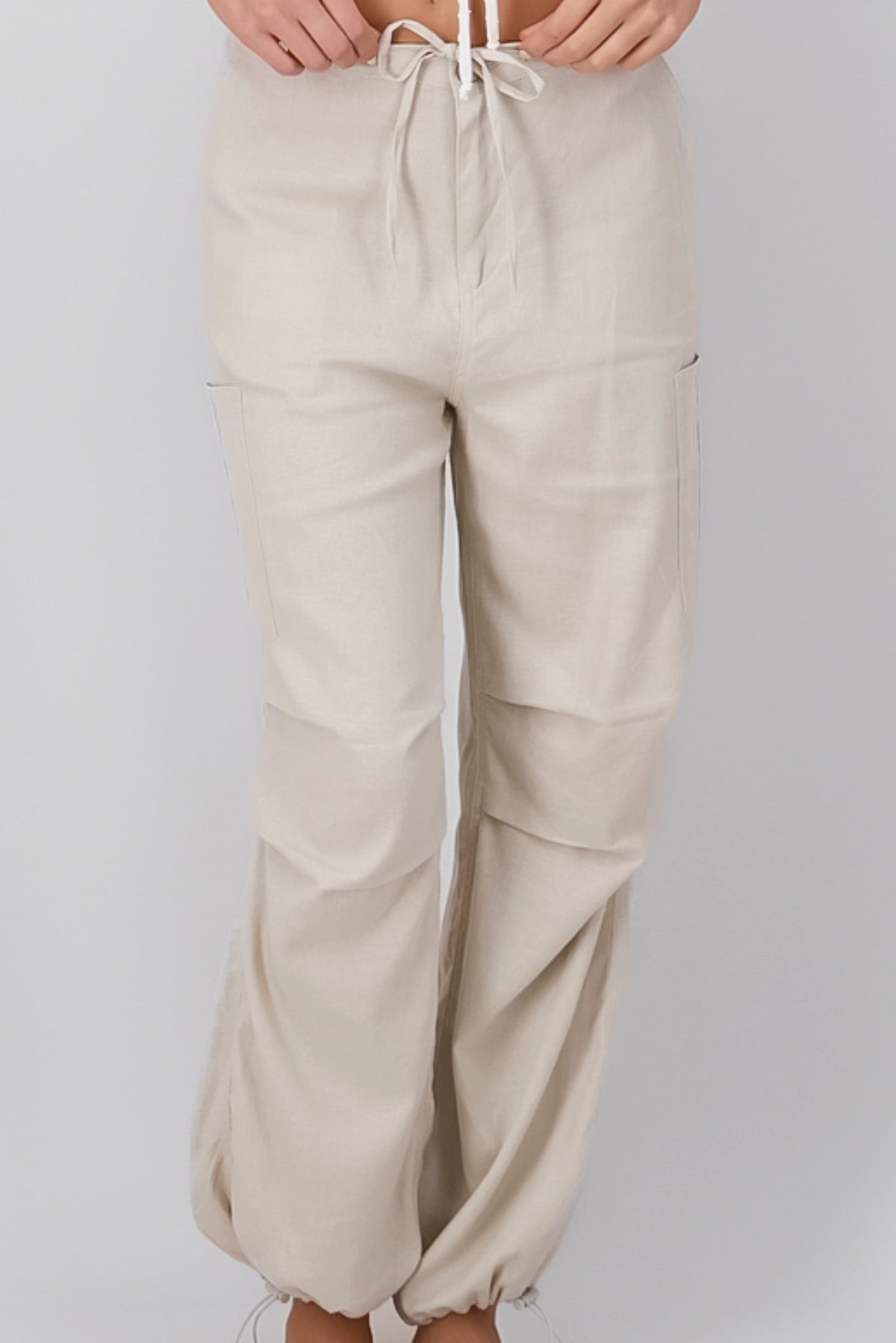 Pantalon lino detalle pretina BEIGE