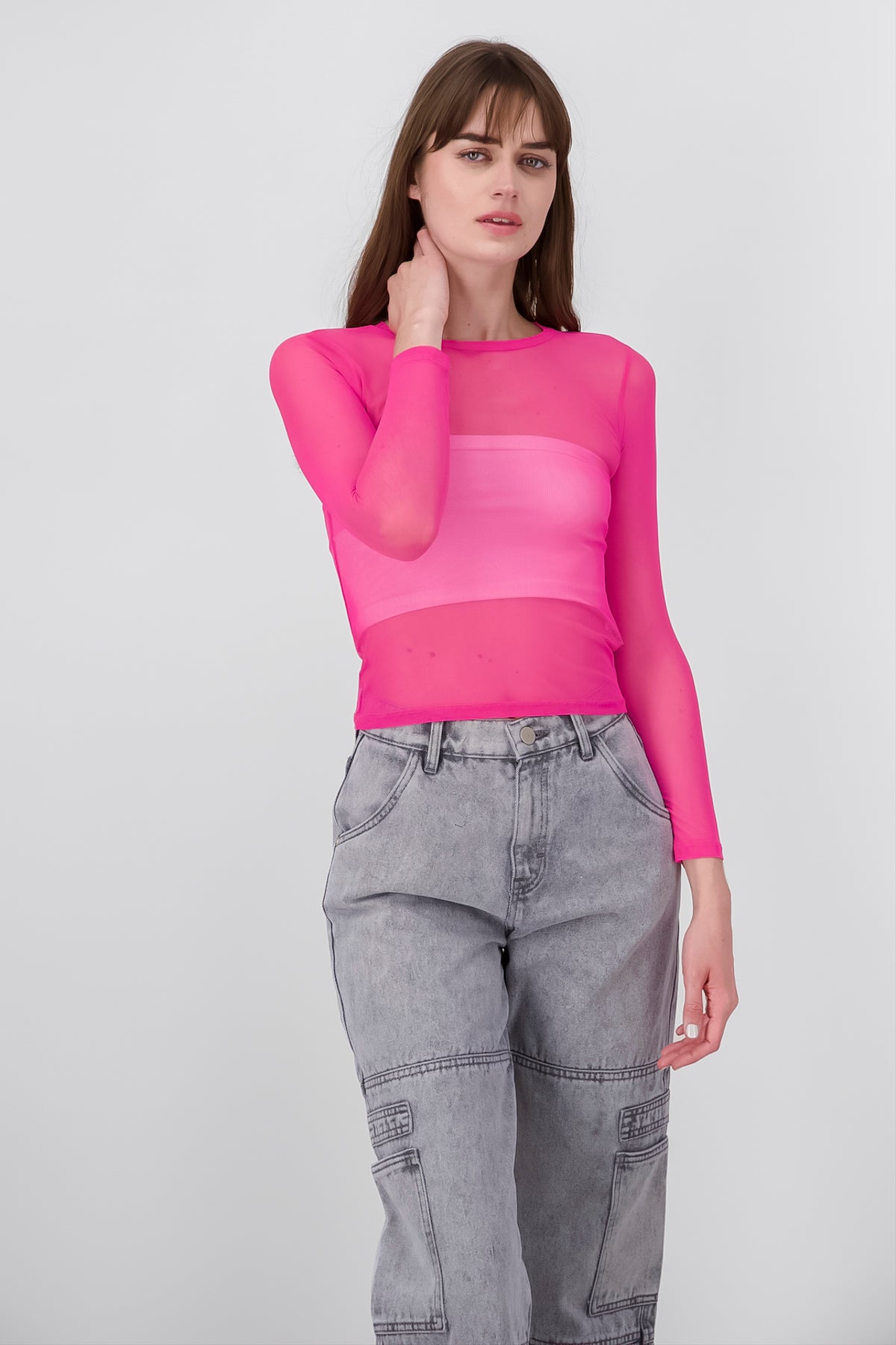 Top mesh manga larga ROSA NEON