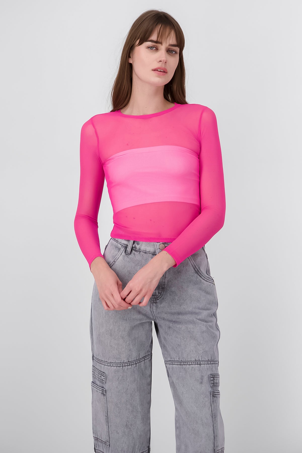 Top mesh manga larga ROSA NEON