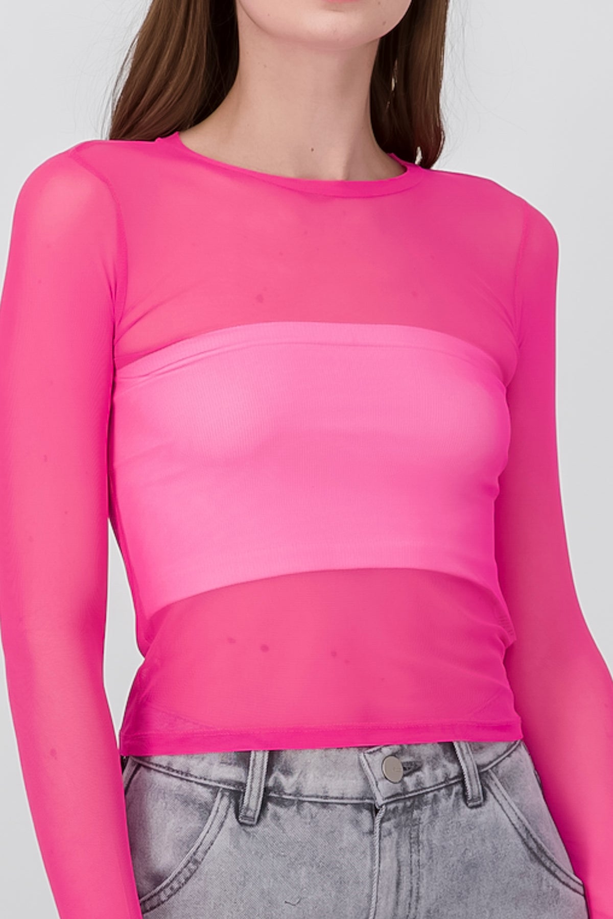 Top mesh manga larga ROSA NEON