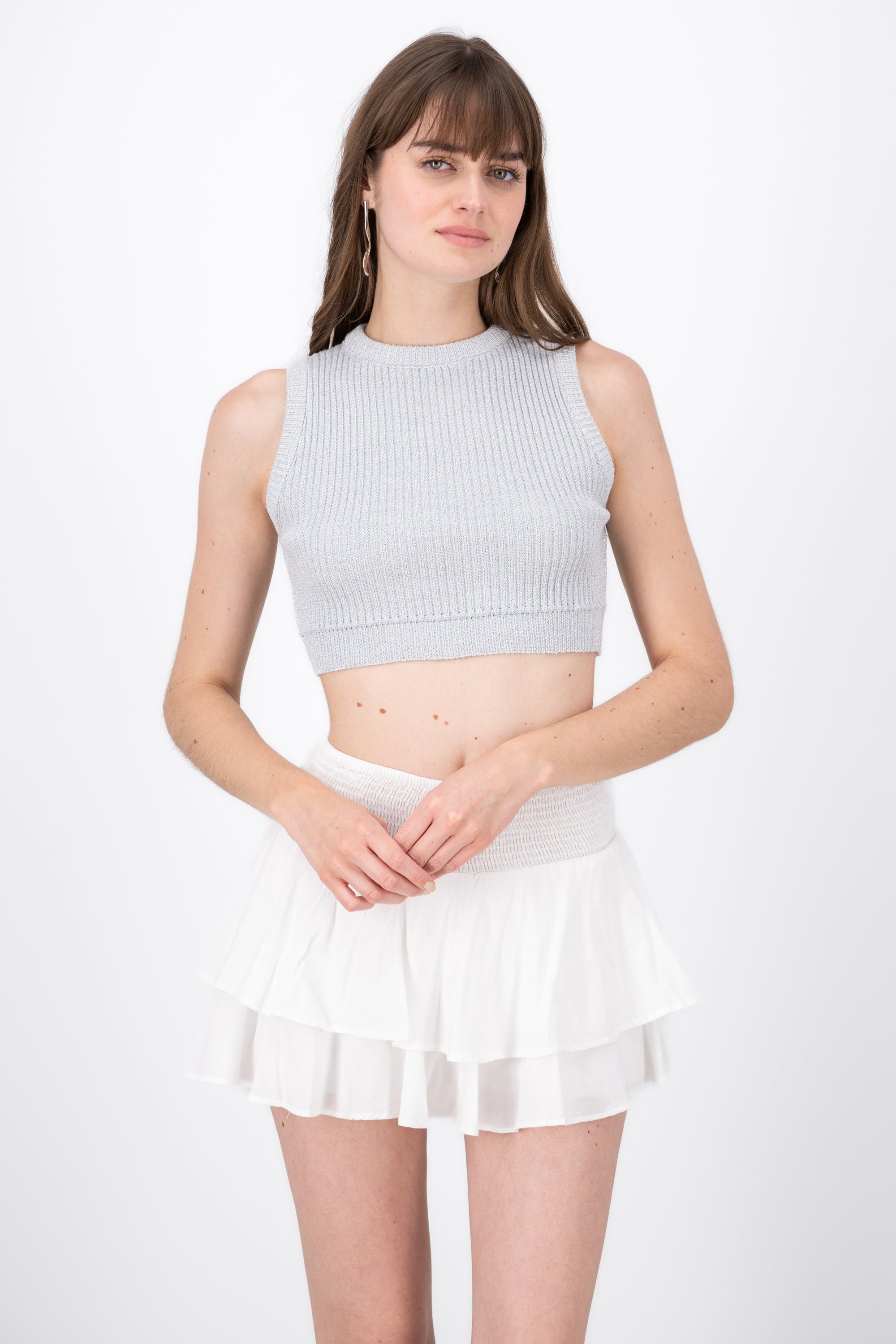 Crop Sin Manga Con Lurex GRIS CLARO