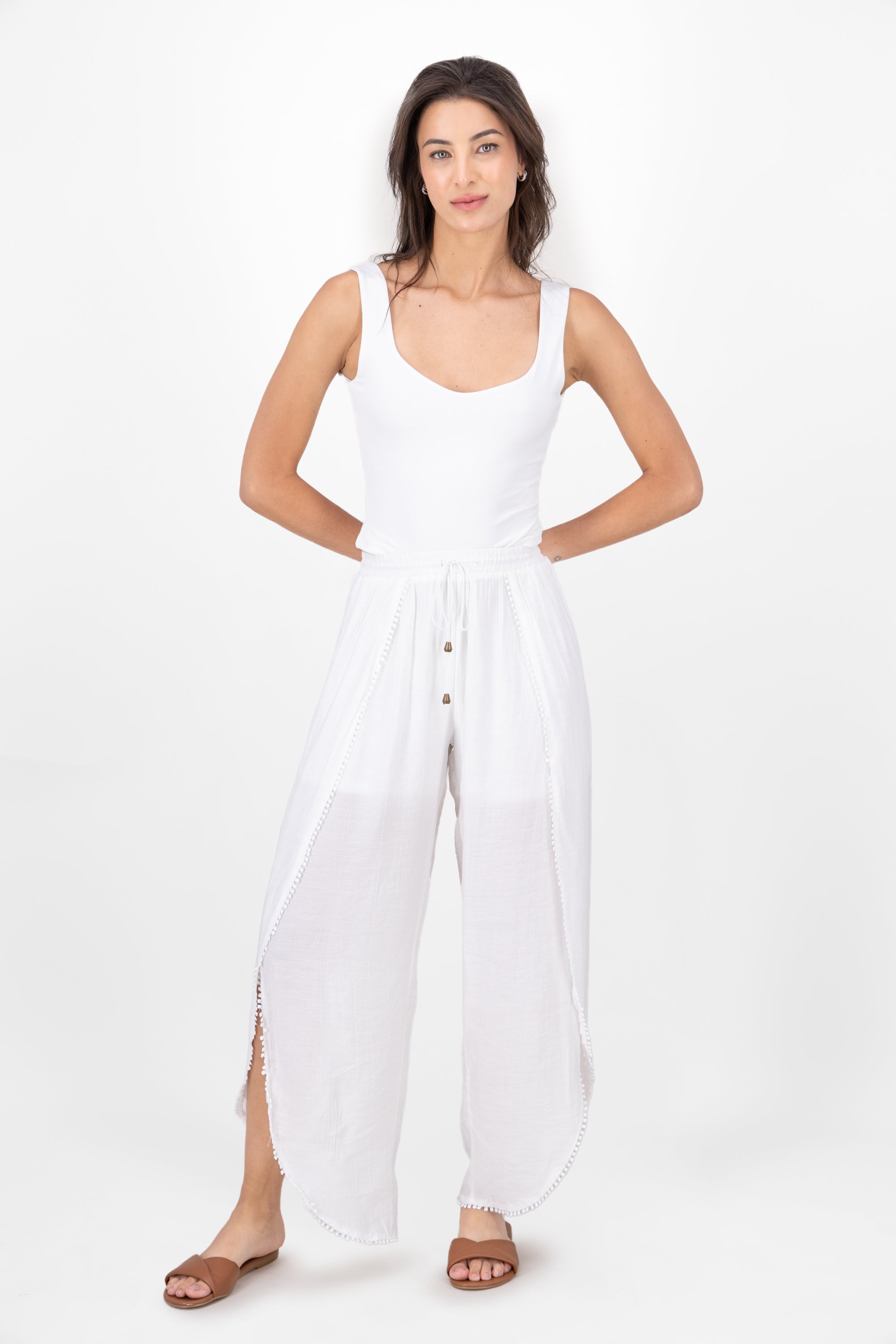 Pantalon Amplio Con Aberturas BLANCO