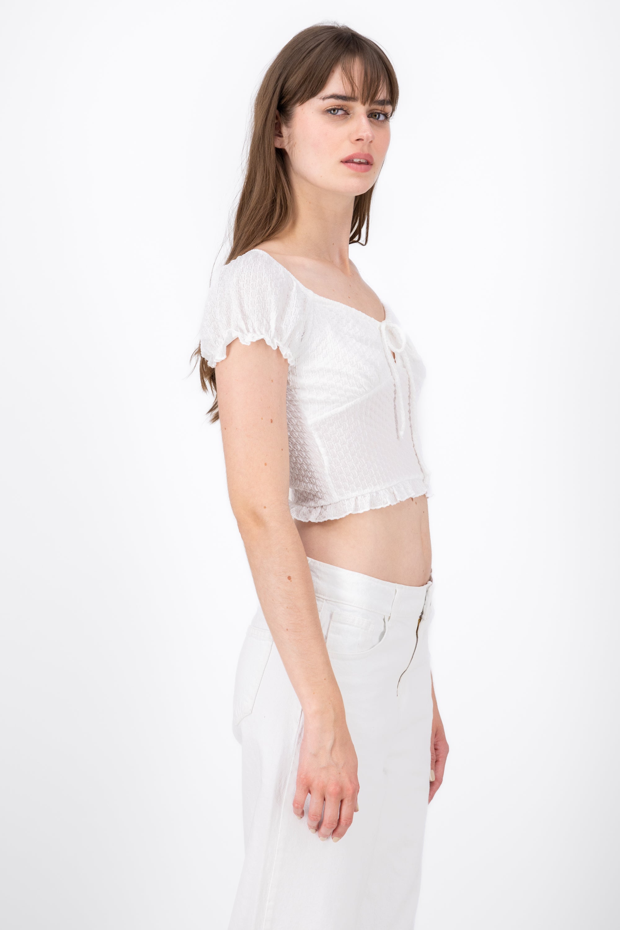 Blusa Manga Corta Con Textura BLANCO