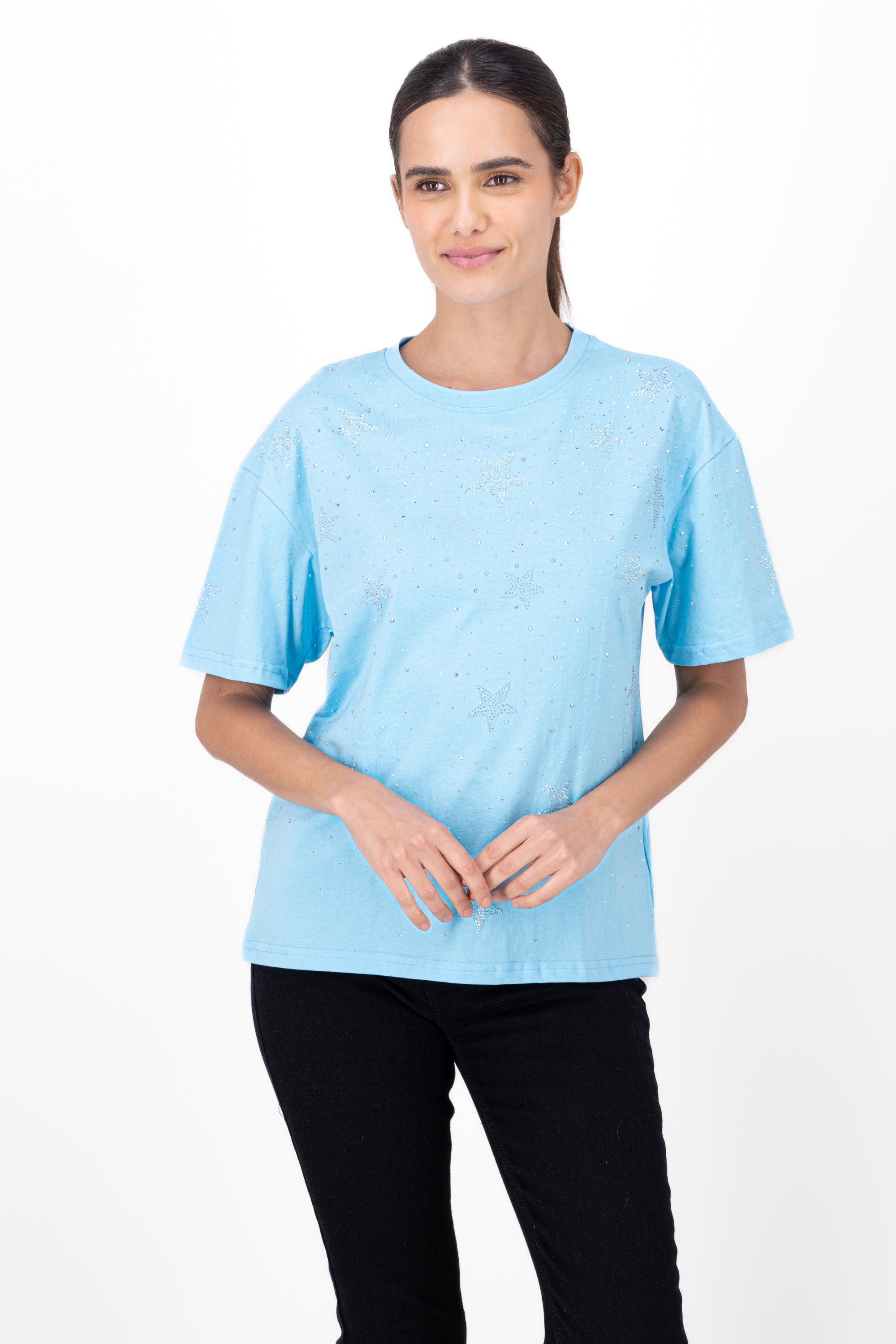 Playera oversized detalle brillos AZUL