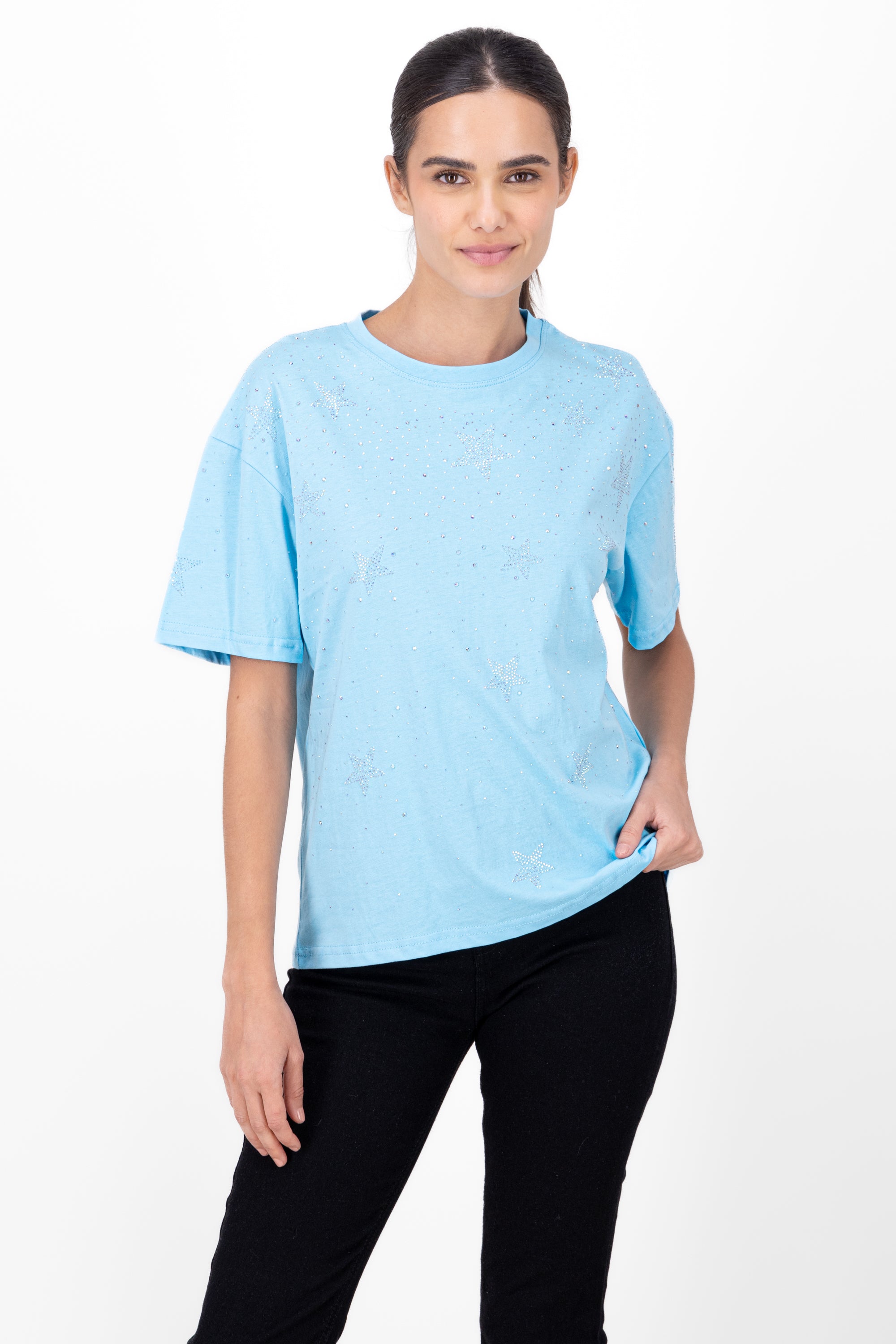 Playera oversized detalle brillos AZUL