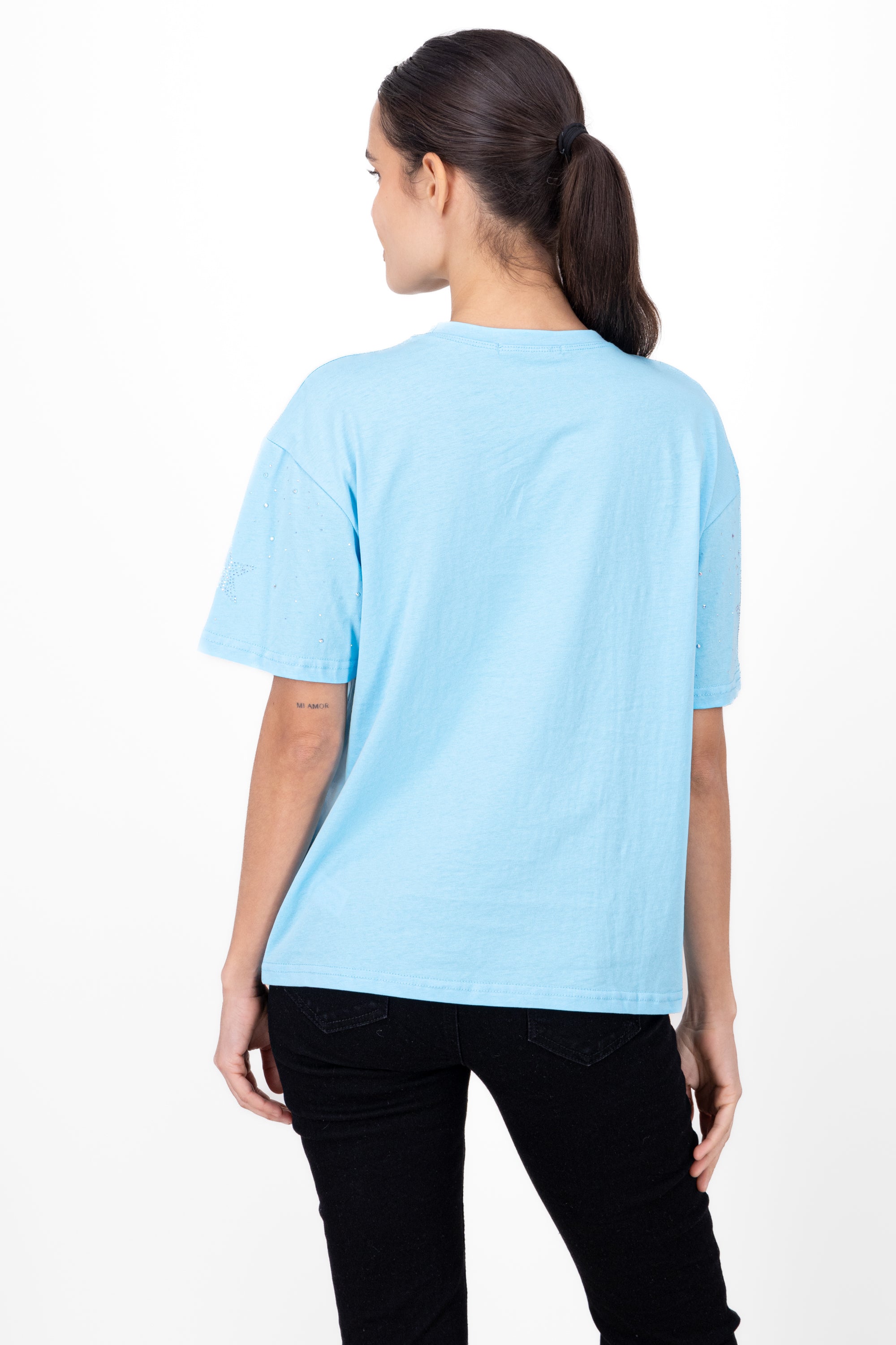 Playera oversized detalle brillos AZUL