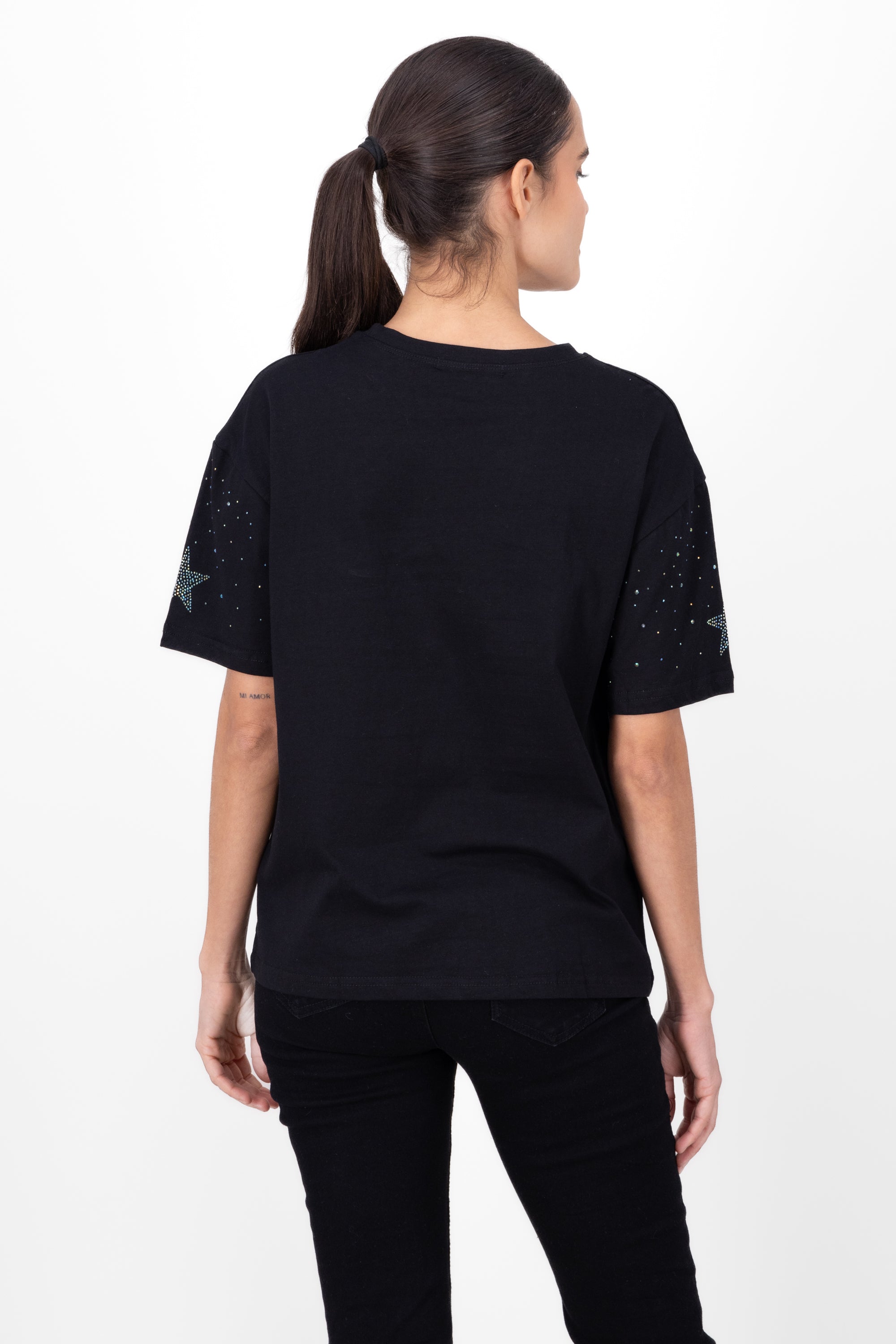 Playera oversized detalle brillos NEGRO