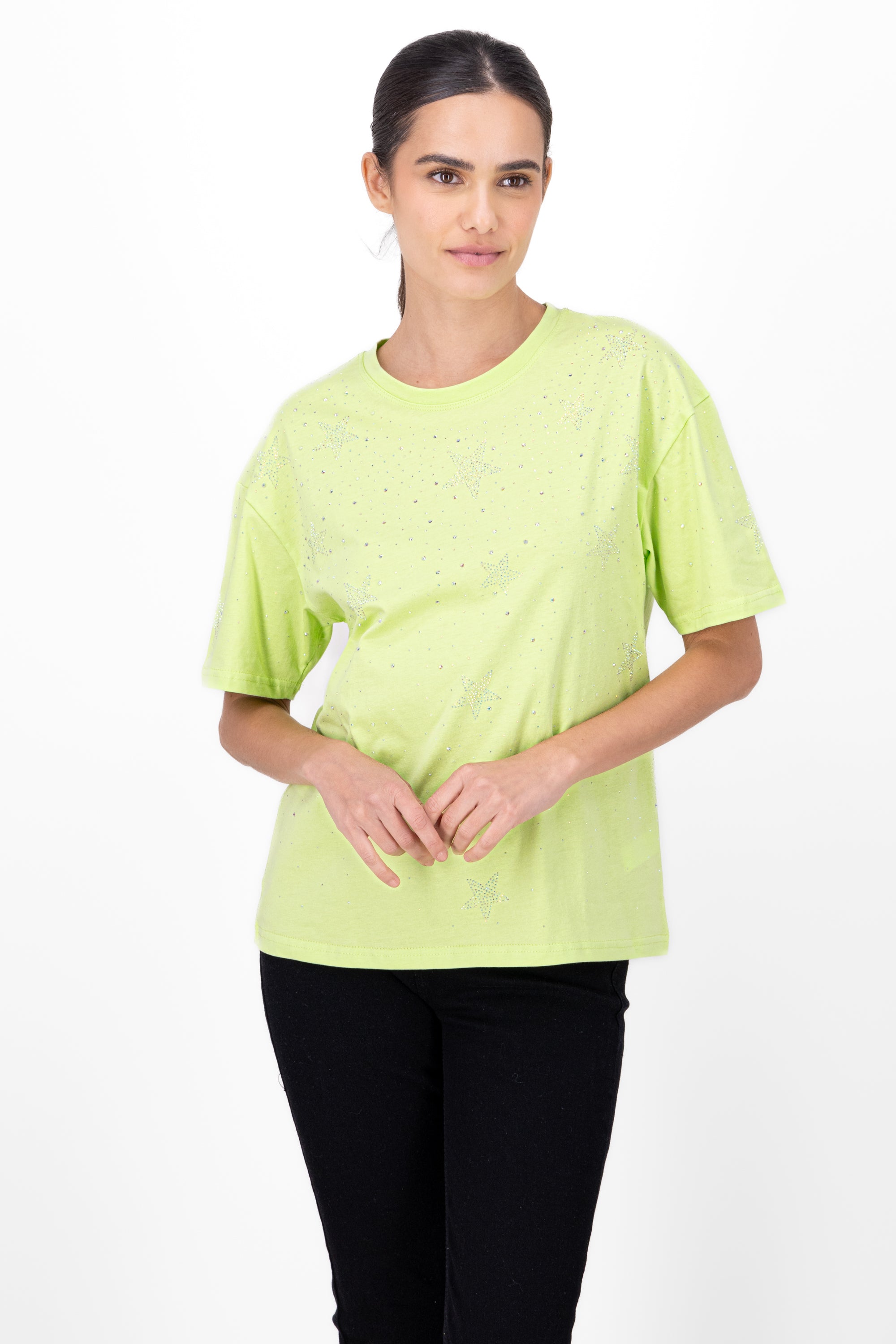 Playera oversized detalle brillos VERDE LIMA