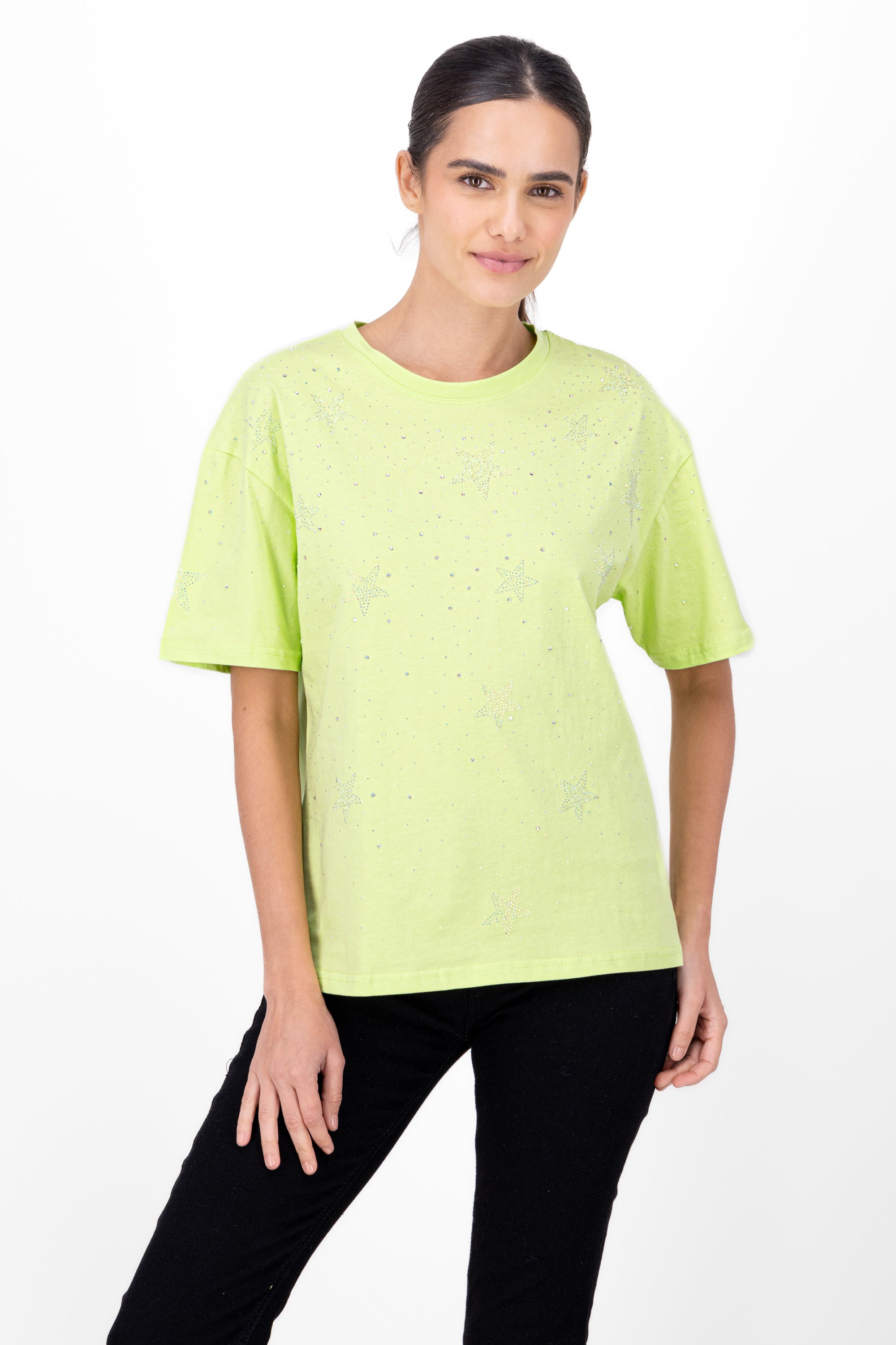 Playera oversized detalle brillos VERDE LIMA