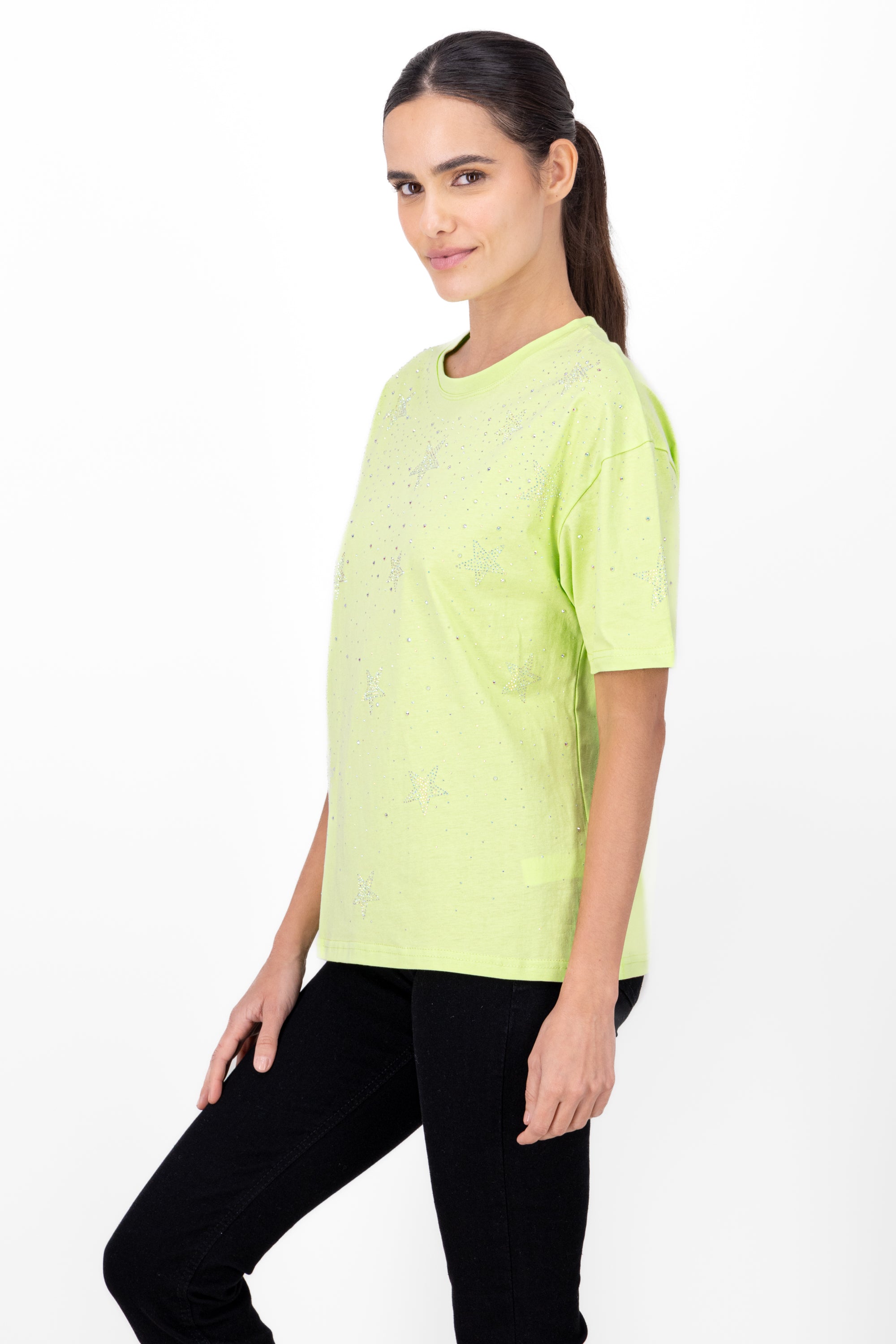 Playera oversized detalle brillos VERDE LIMA