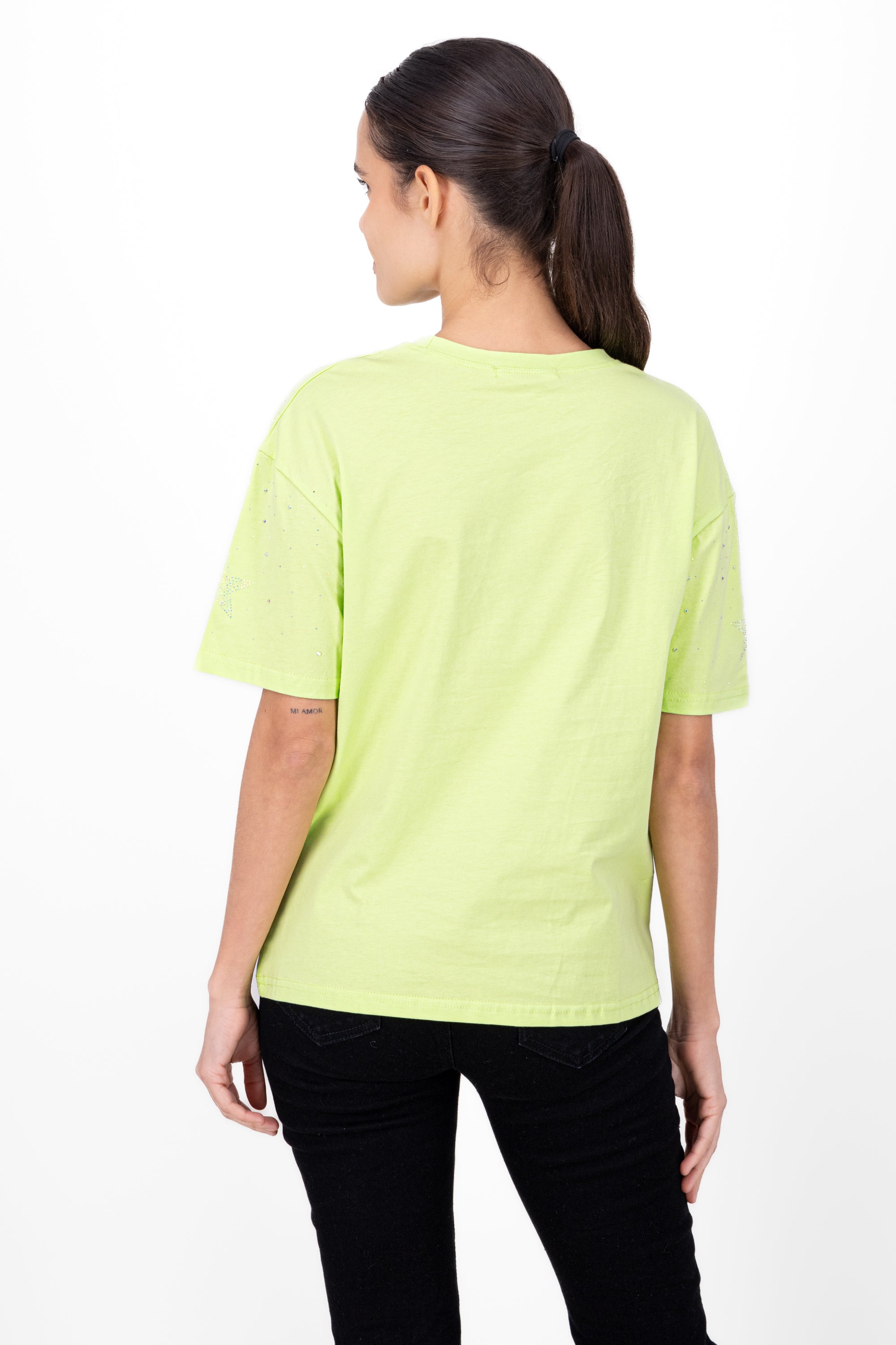 Playera oversized detalle brillos VERDE LIMA