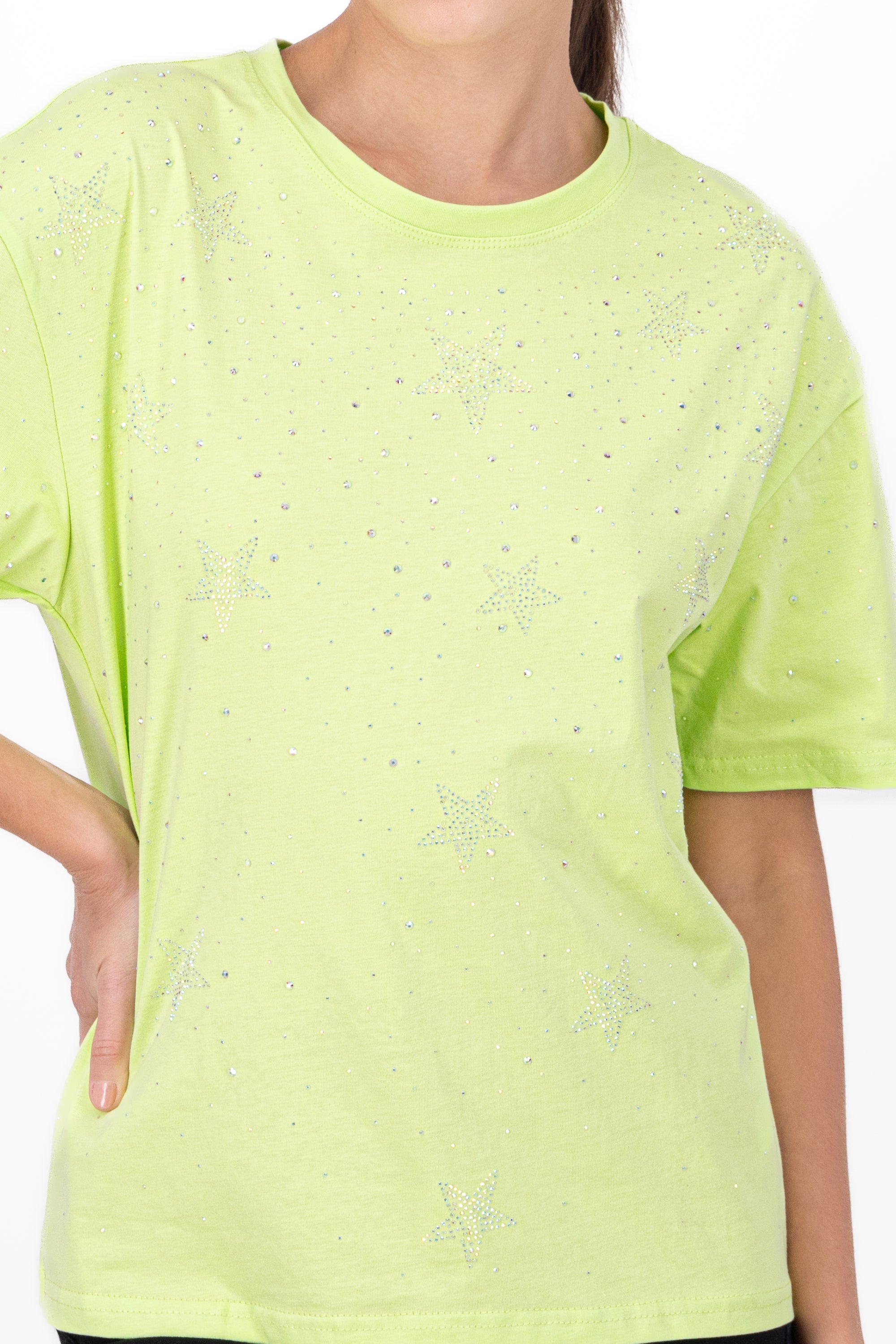 Playera oversized detalle brillos VERDE LIMA