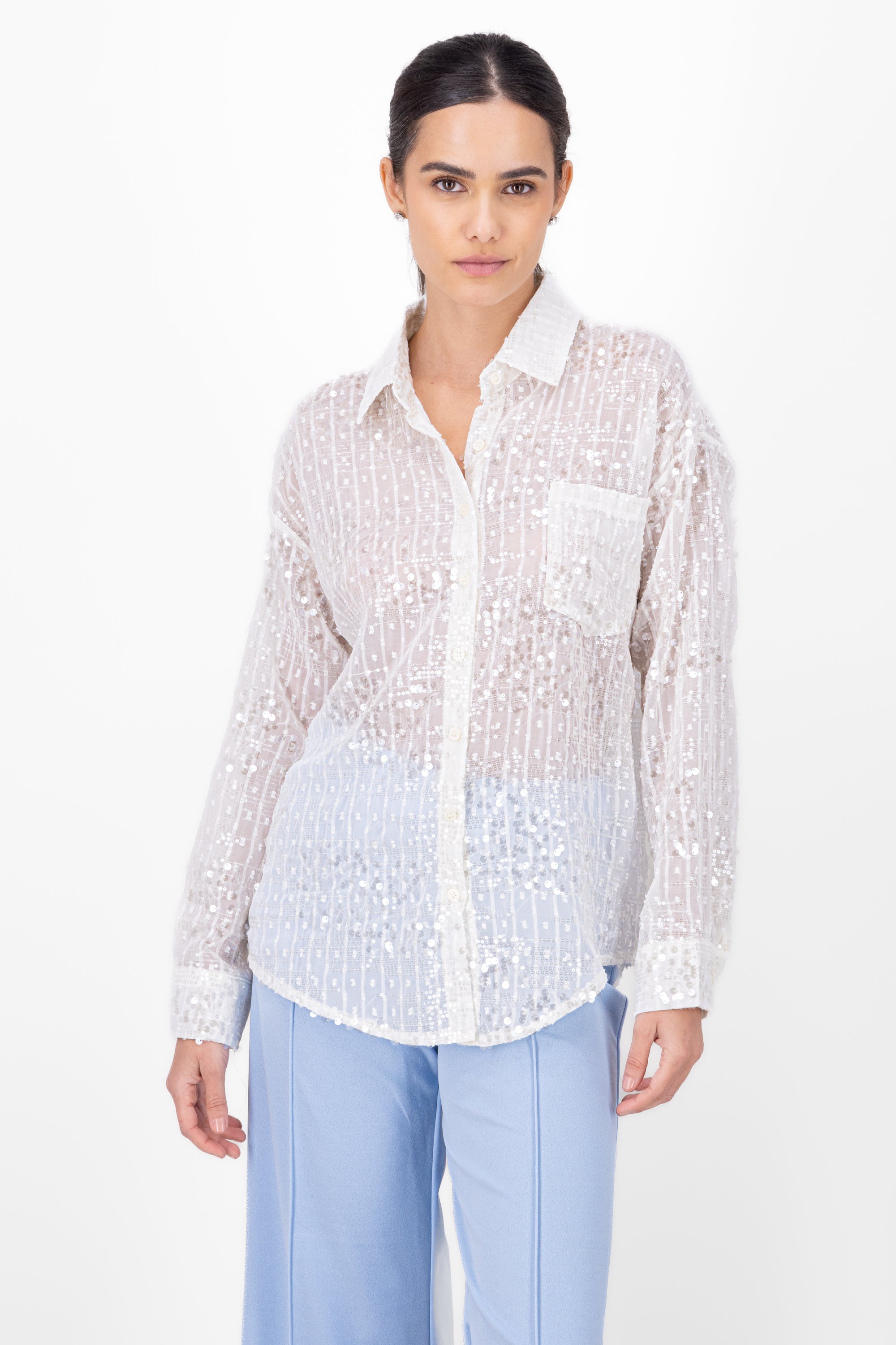 Camisa larga lentejuelas BEIGE