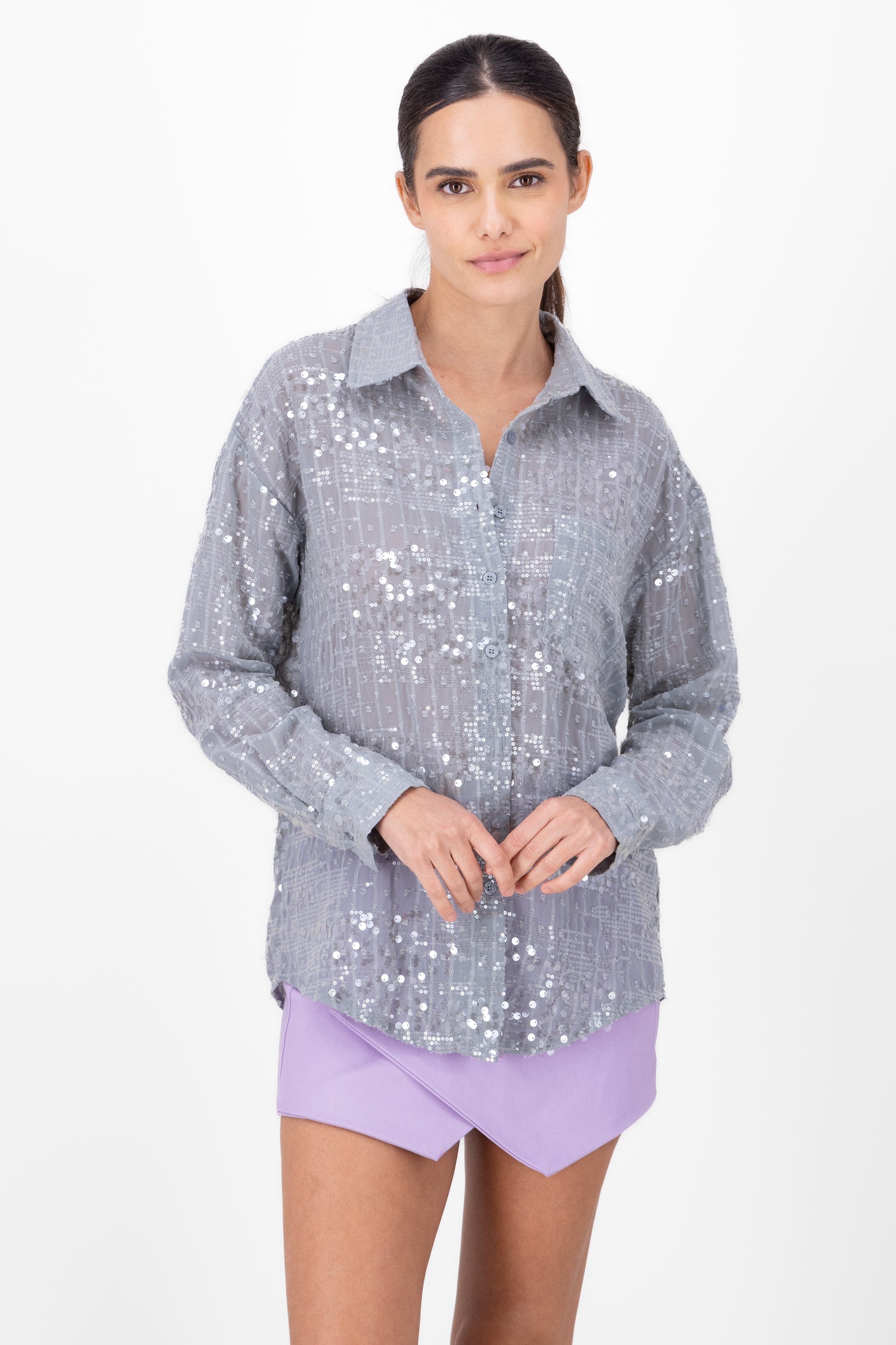 Camisa larga lentejuelas GRIS