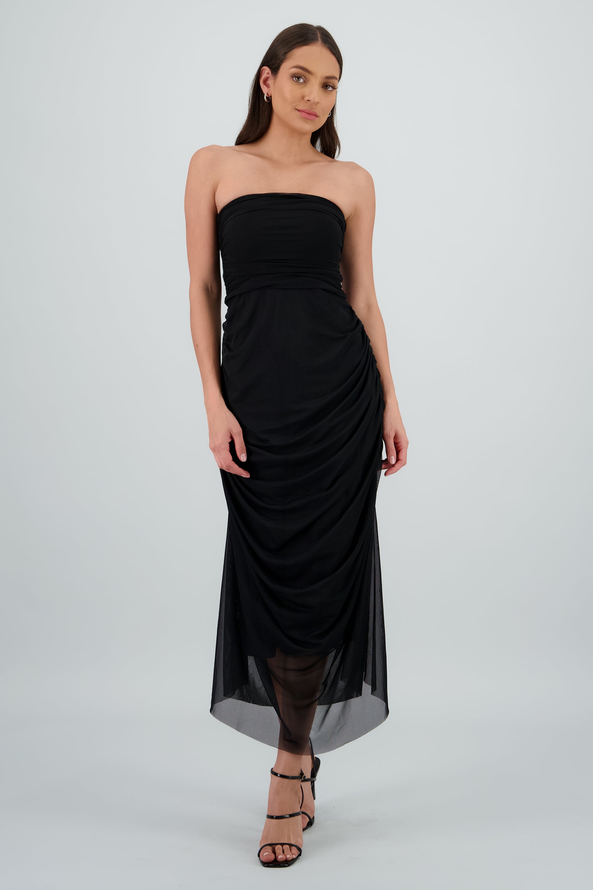 Maxi Vestido Liso Mesh Strapless NEGRO