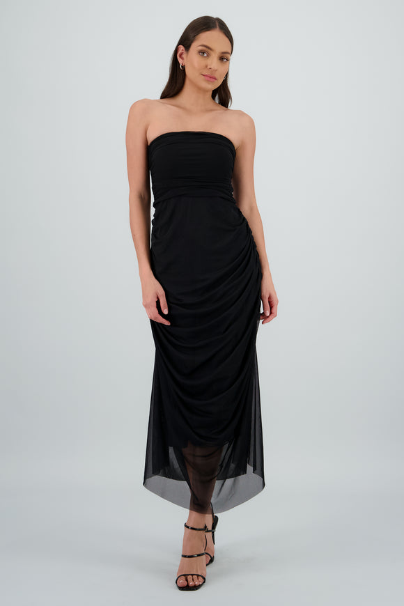 Maxi Vestido Liso Mesh Strapless