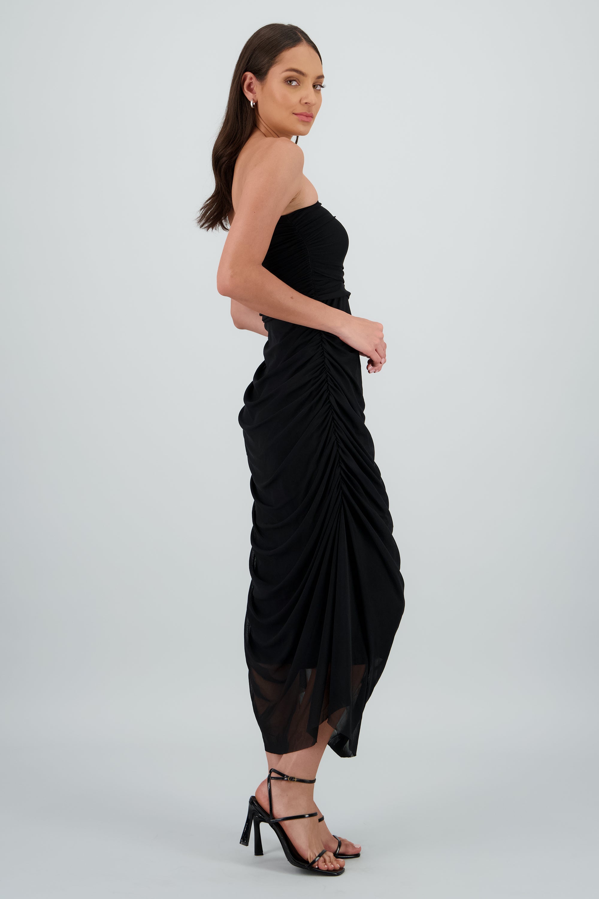 Maxi Vestido Liso Mesh Strapless NEGRO