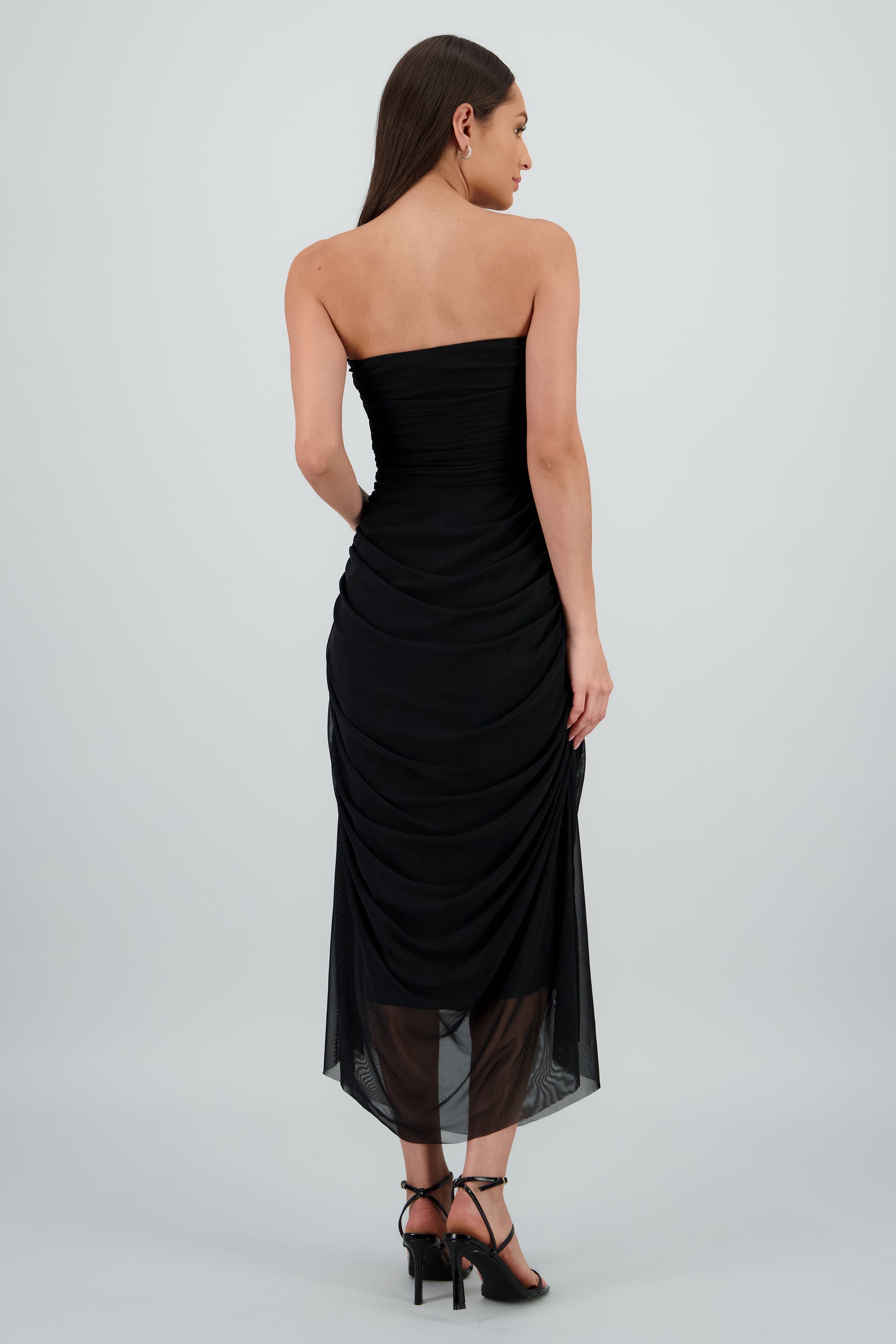 Maxi Vestido Liso Mesh Strapless NEGRO