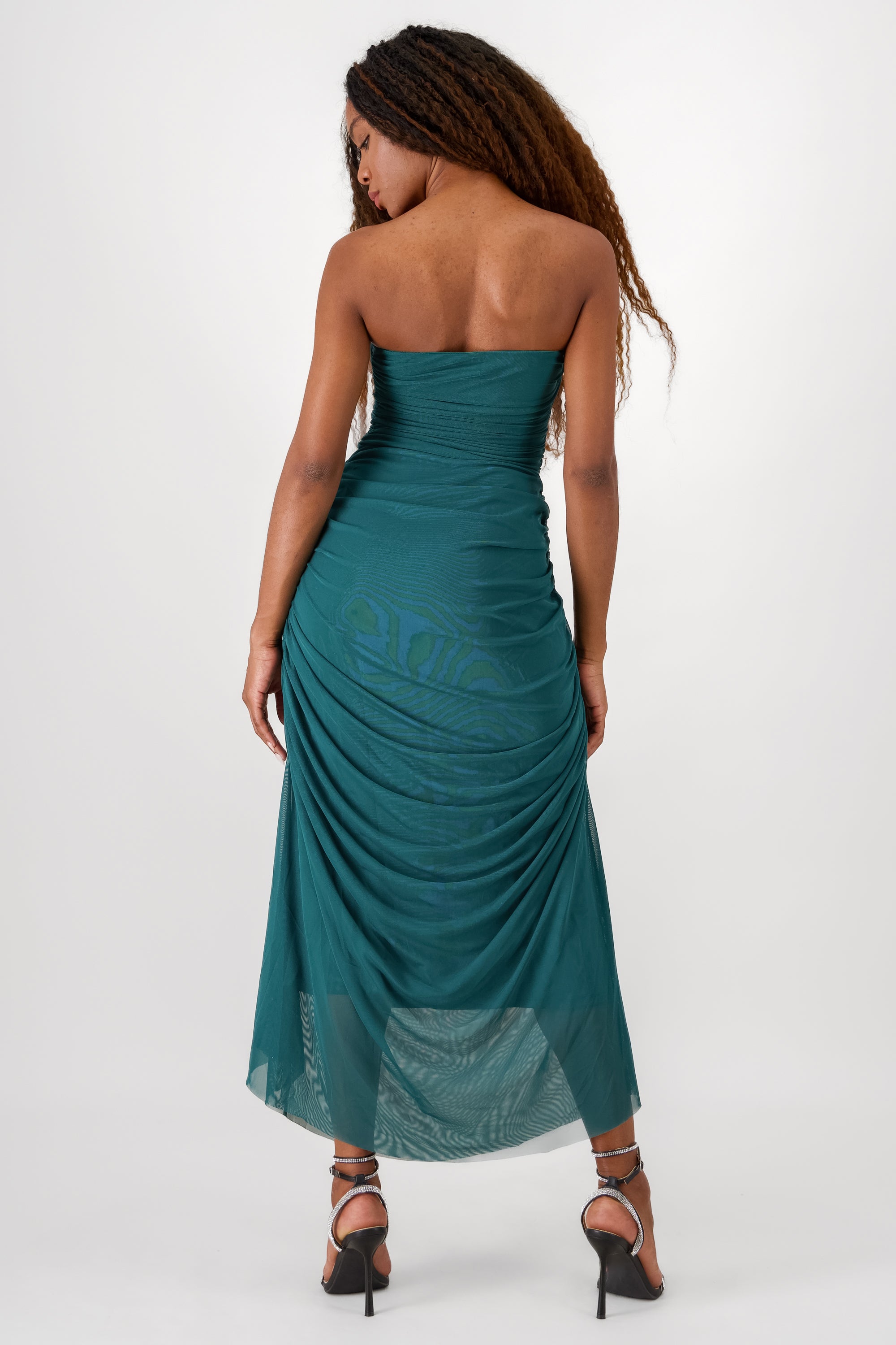 Maxi Vestido Liso Mesh Strapless VERDE BOTELLA