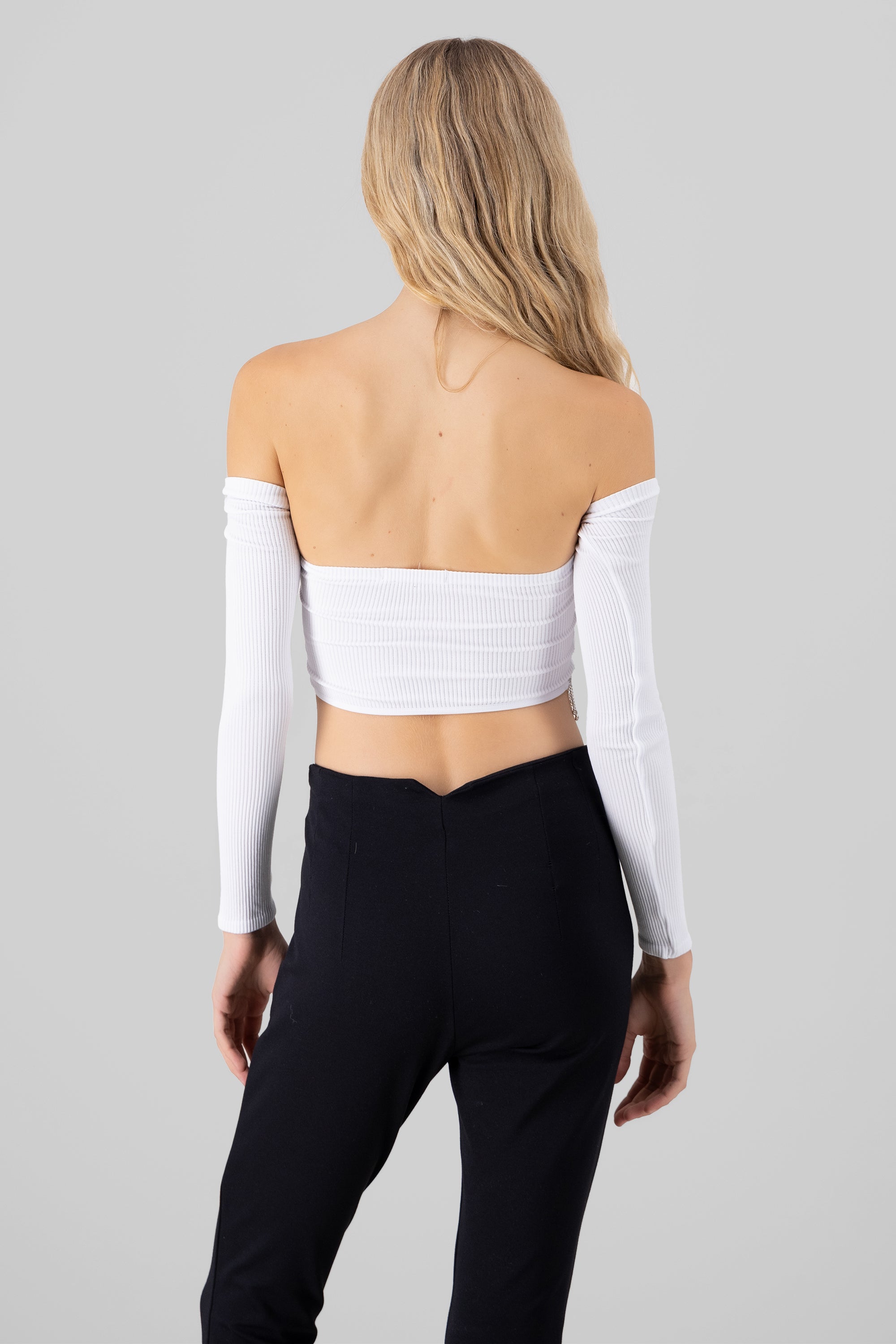 Top crop manga larga con brillos BLANCO