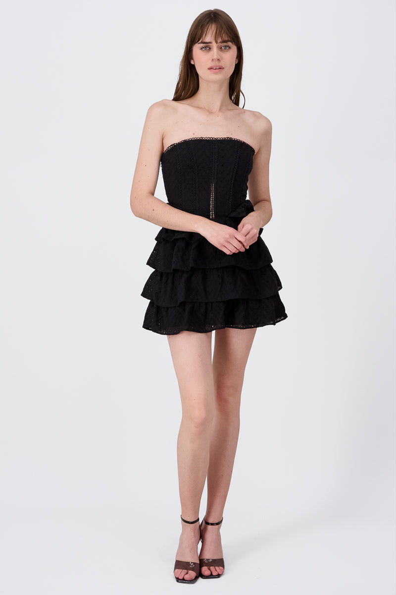 Vestido Mini Strapless Textura Borado NEGRO