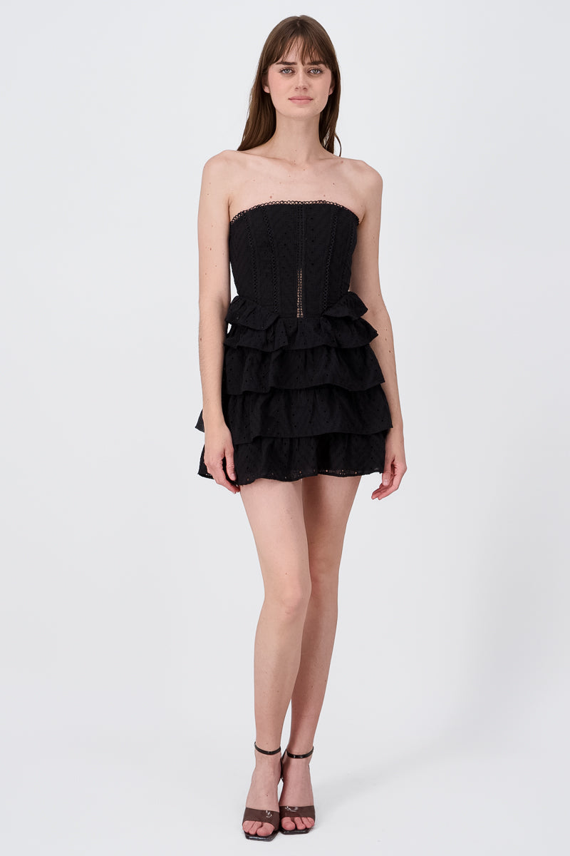 Vestido Mini Strapless Textura Borado NEGRO