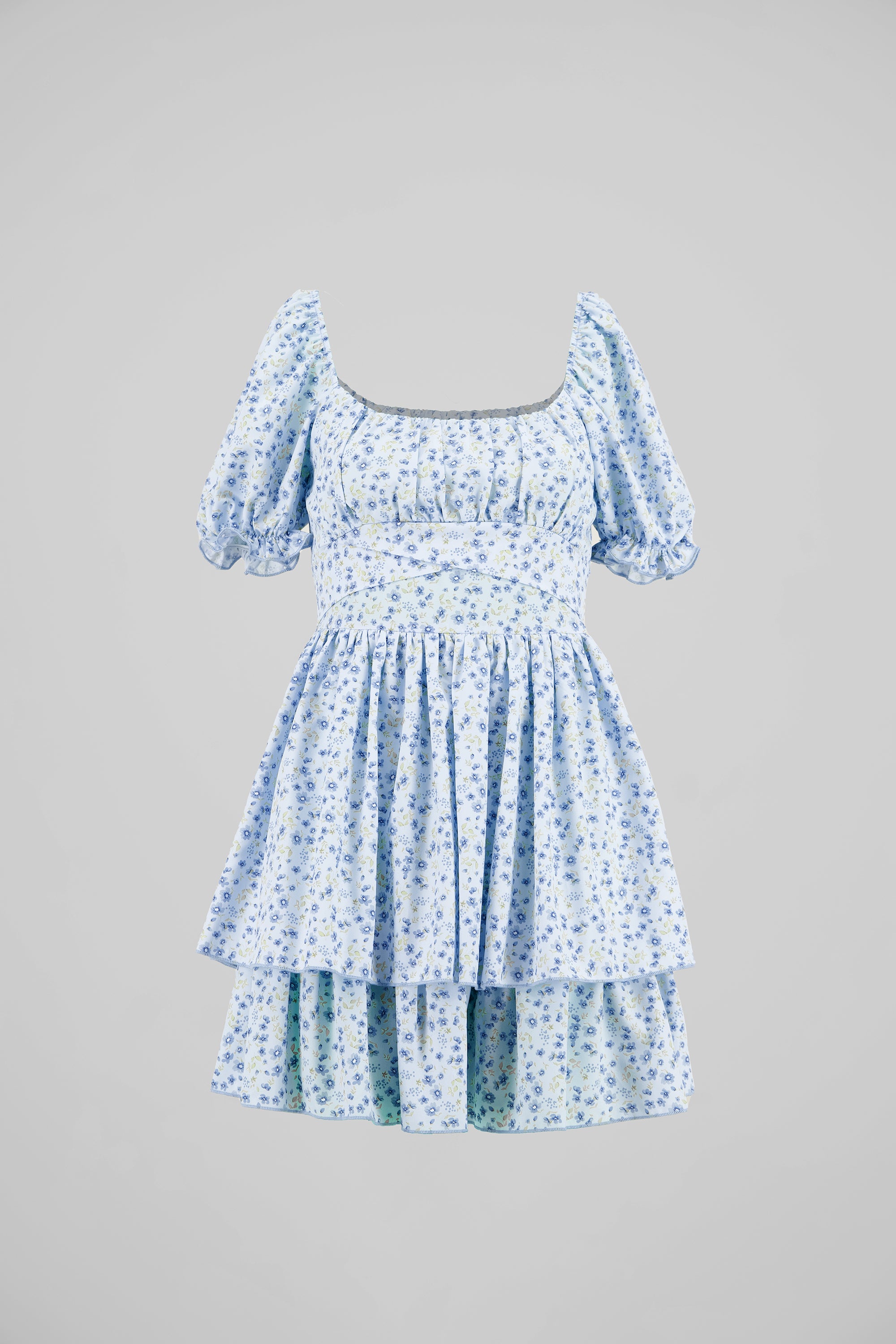 Vestido Mini Flores Manga Olanes AZUL COMBO