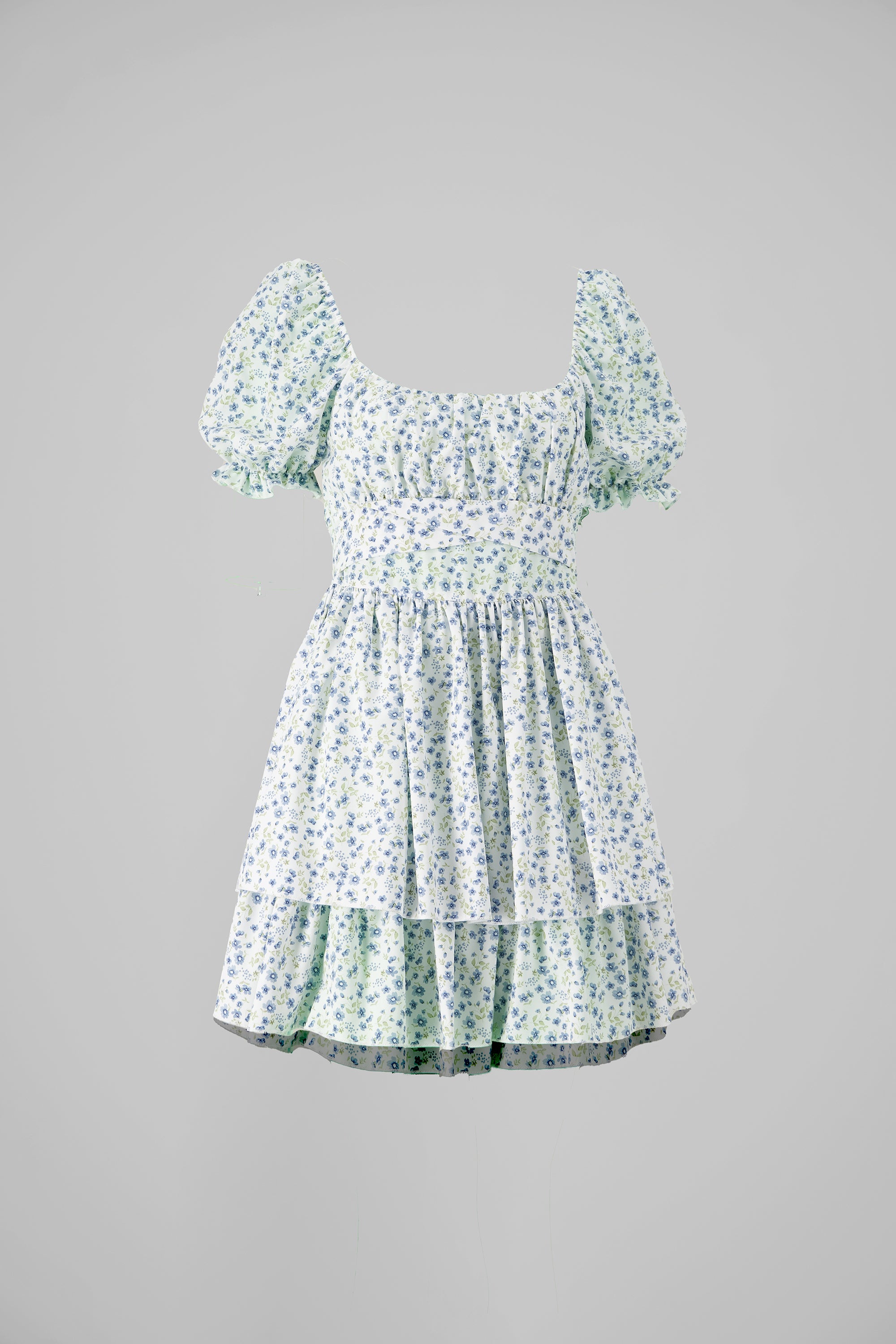 Vestido Mini Flores Manga Olanes BLANCO COMBO