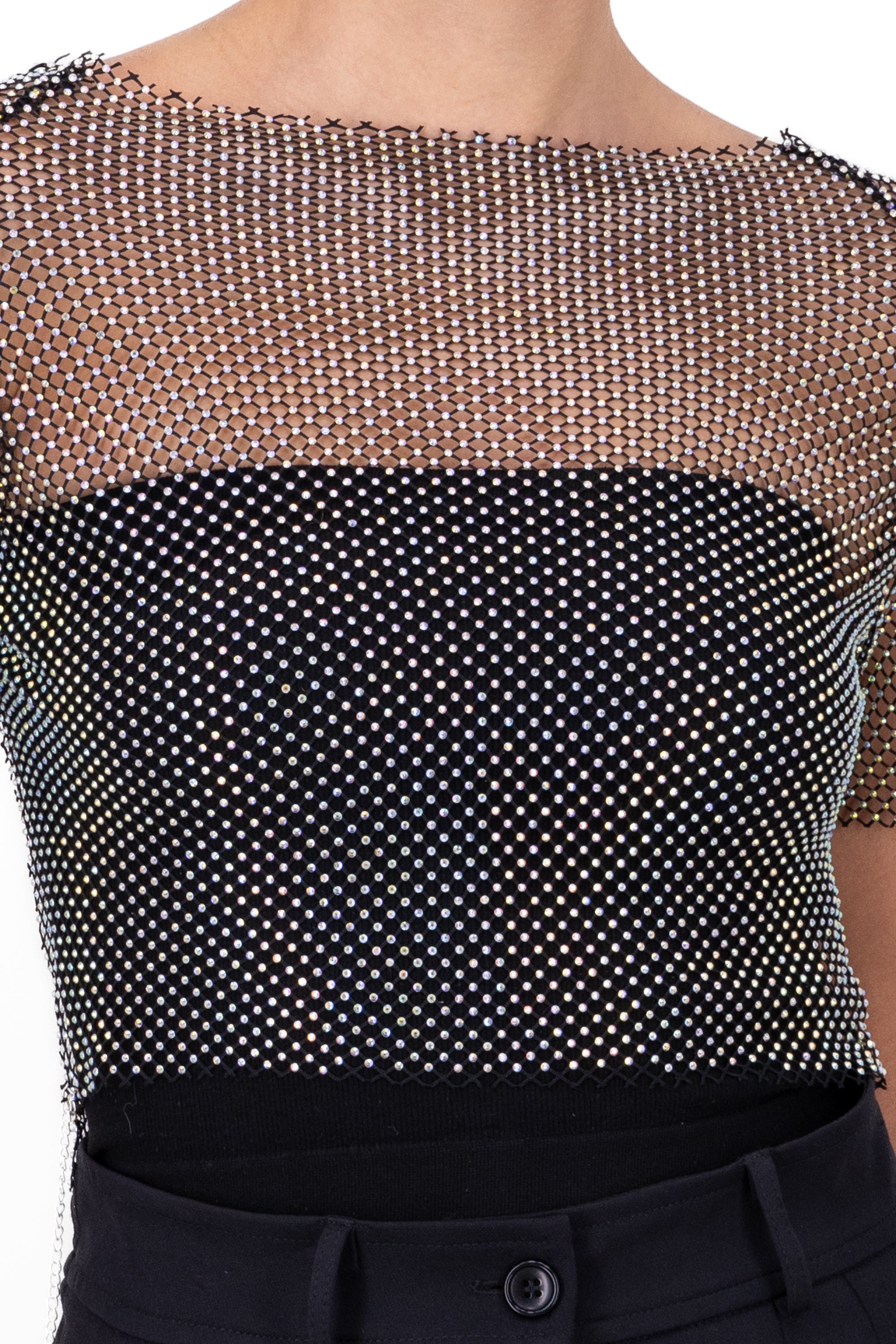 Top brillos manga corta escote espalda NEGRO COMBO