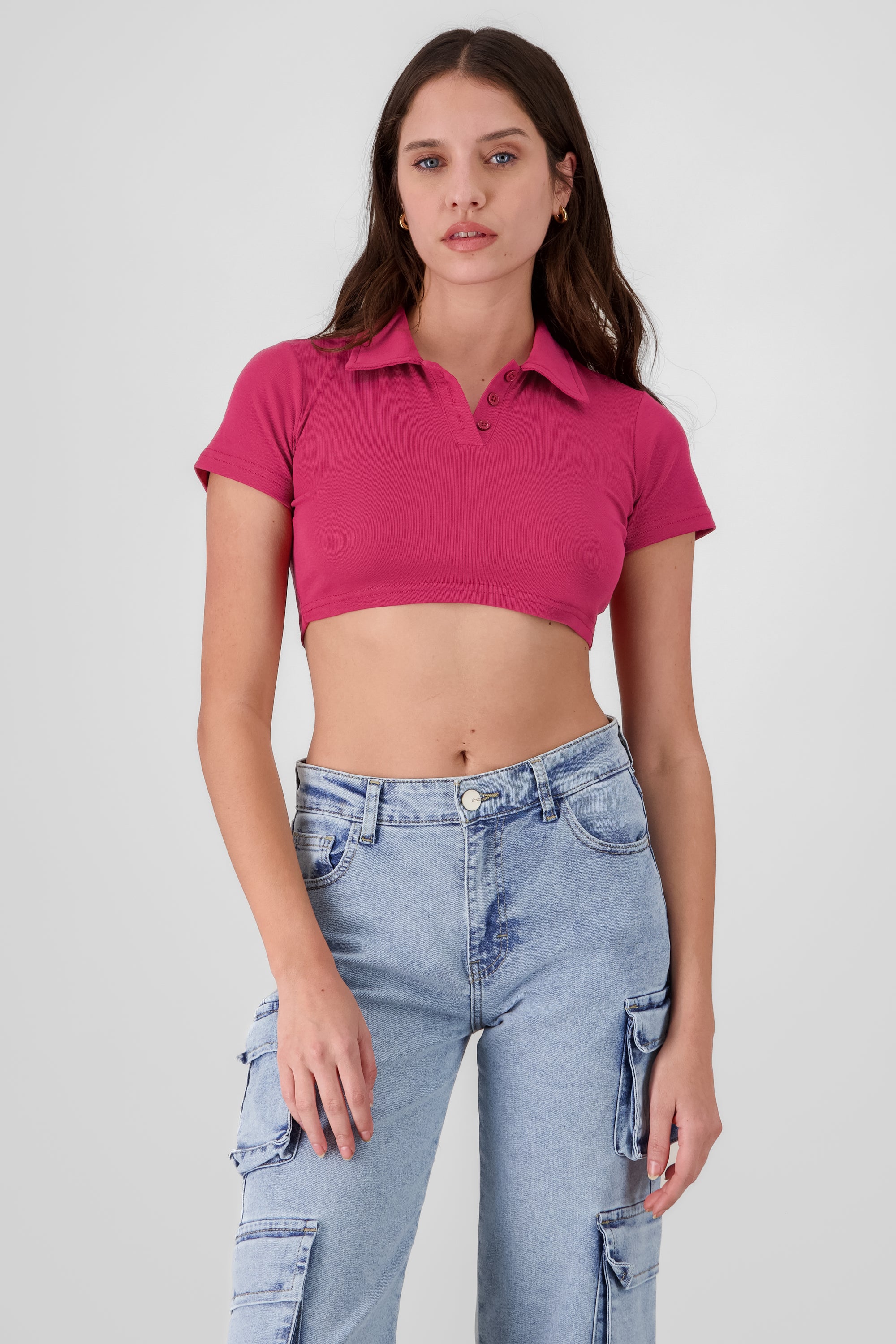 Top cuello polo liso ROJO CEREZA