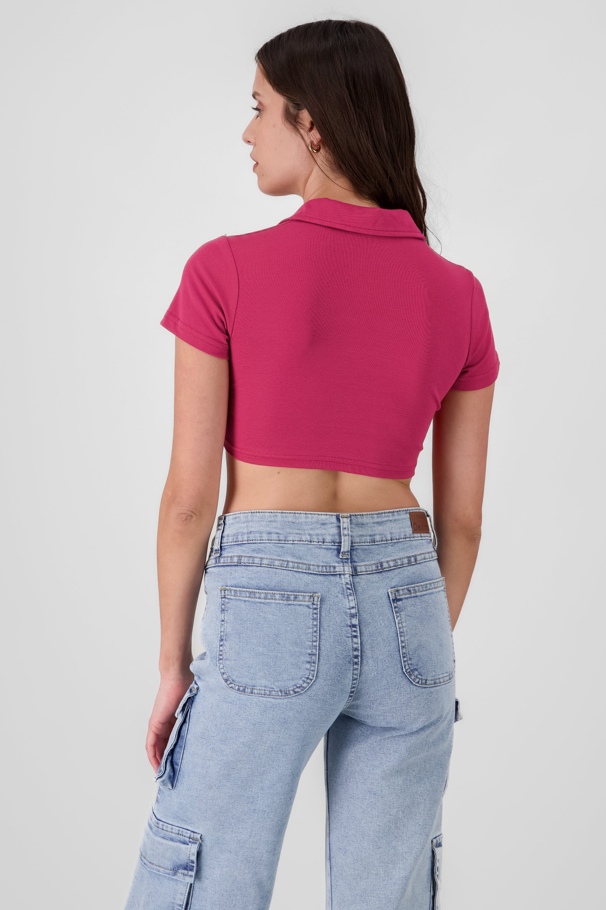 Top cuello polo liso ROJO CEREZA