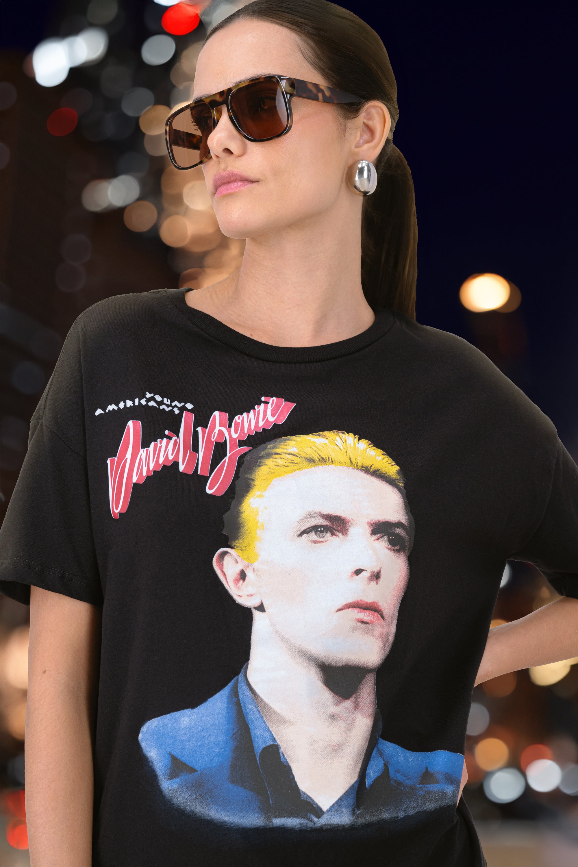 Playera Bowie Estampado Frente Espalda NEGRO